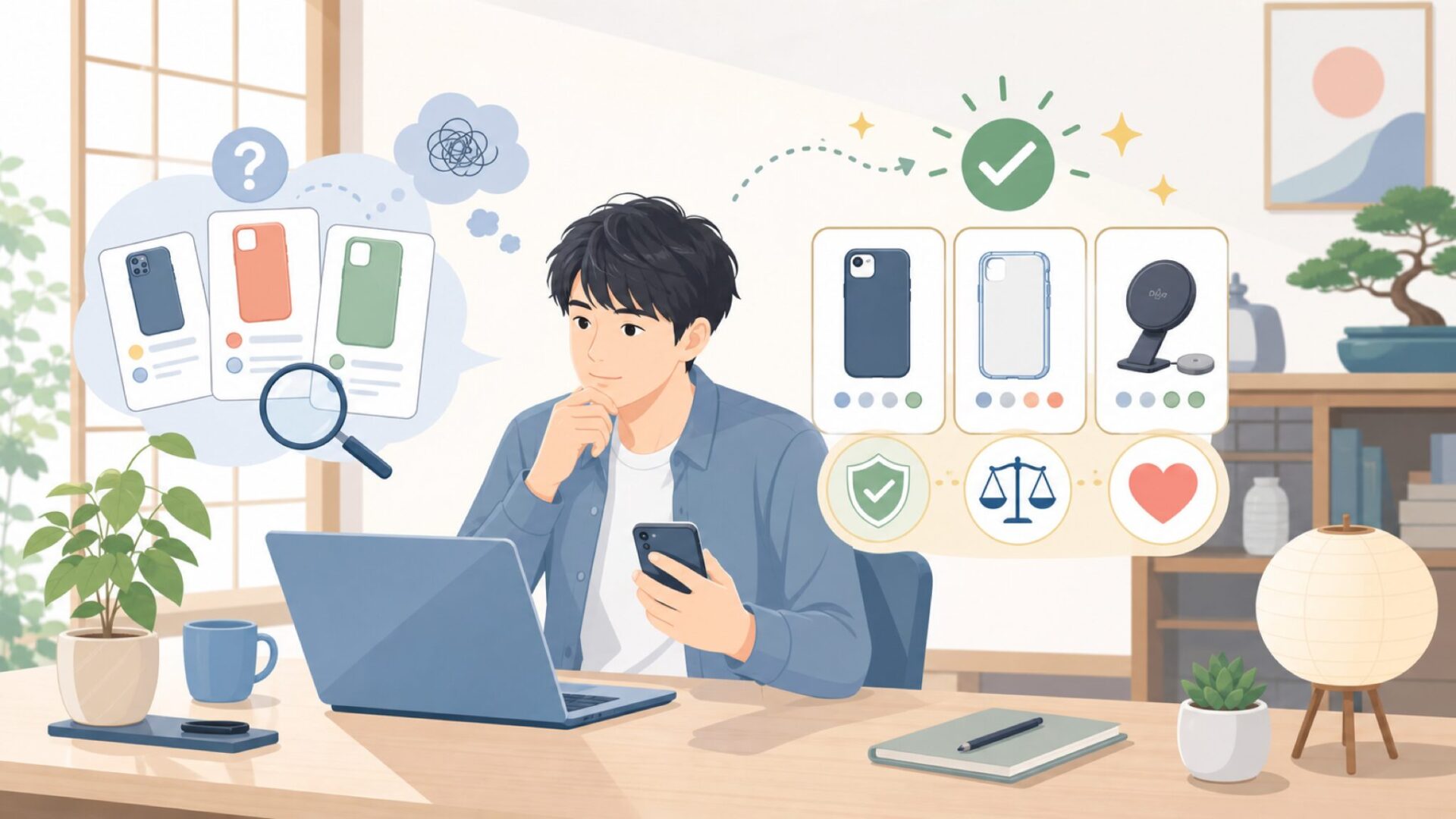 ESRのスマホケース・周辺機器の評判を正直に検証するを表すイラスト