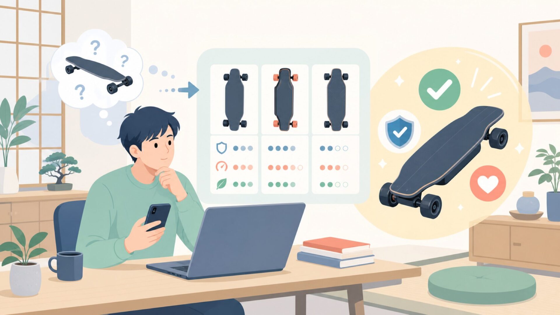 Teamgeeの電動スケートボードはどんな製品か？を表すイラスト