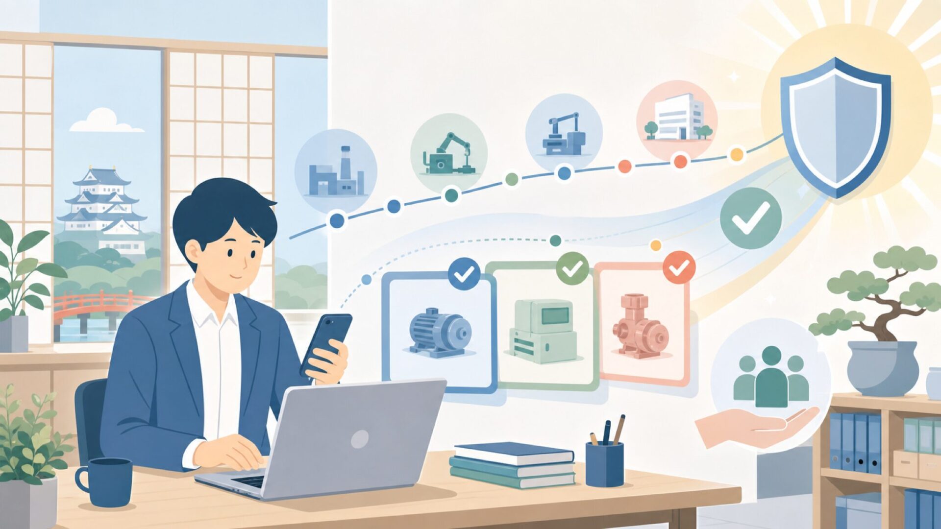 半世紀を超える歴史が語る安心感を表すイラスト