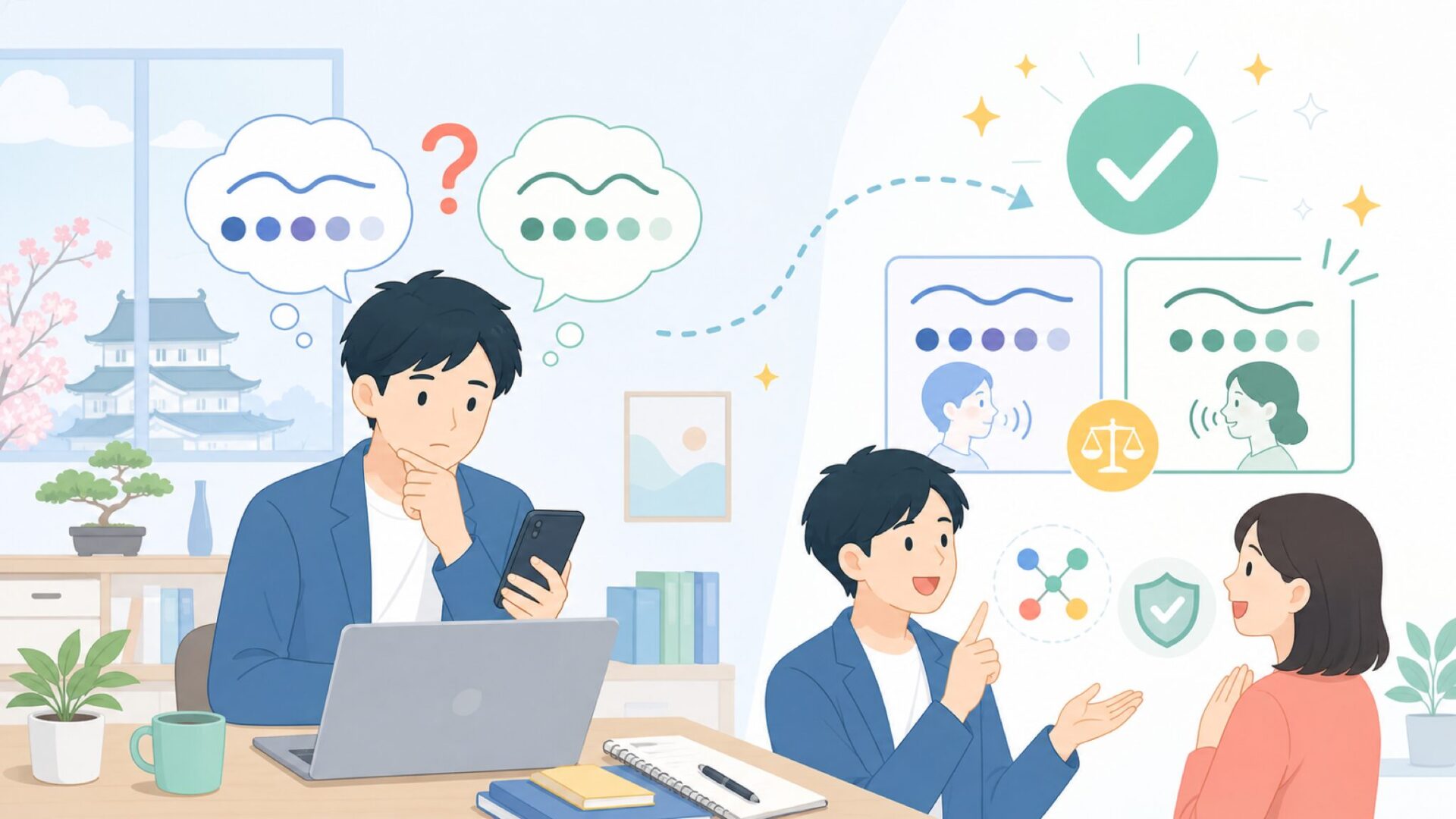 「ル・スリール」の読み方と人への伝え方を表すイラスト