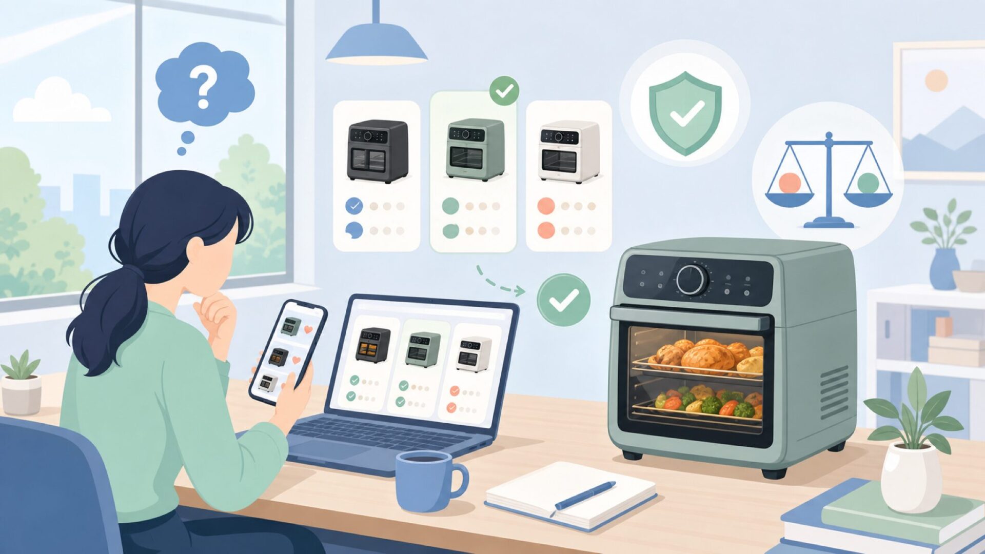 主力商品エアフライヤーの特徴と実力を表すイラスト