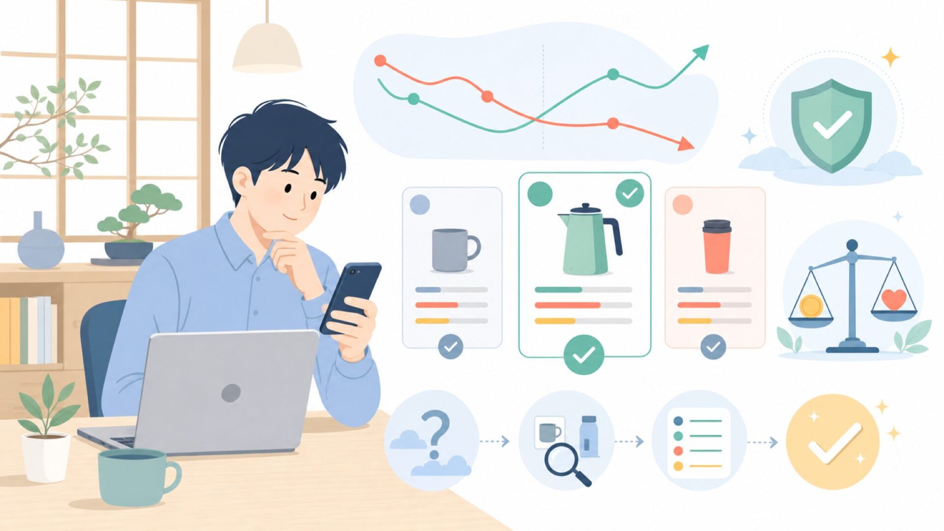 SUFE製品の価格推移とコスパの評価を表すイラスト