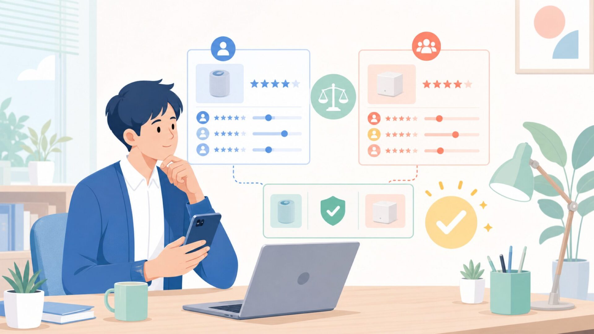 Athomのリアルな評判・口コミをXとAmazonで調査を表すイラスト