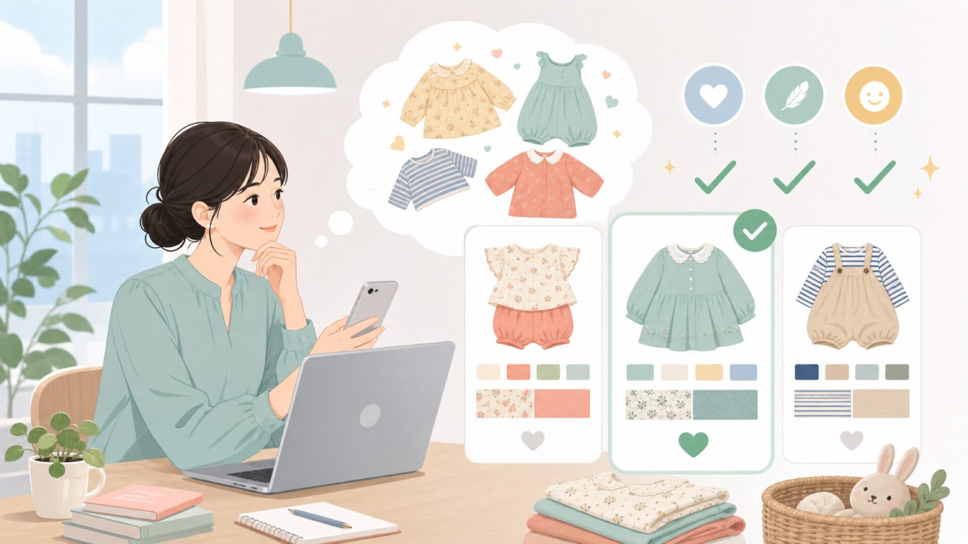 n.o.u.sの子供服が愛される理由とデザインの特徴を表すイラスト
