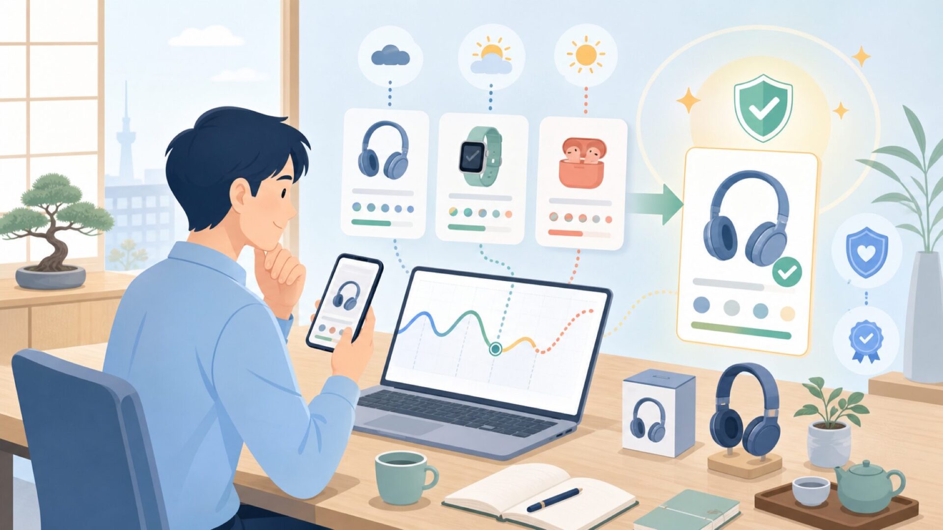Smhawkの価格推移と買い時——今ポチって損しない？を表すイラスト