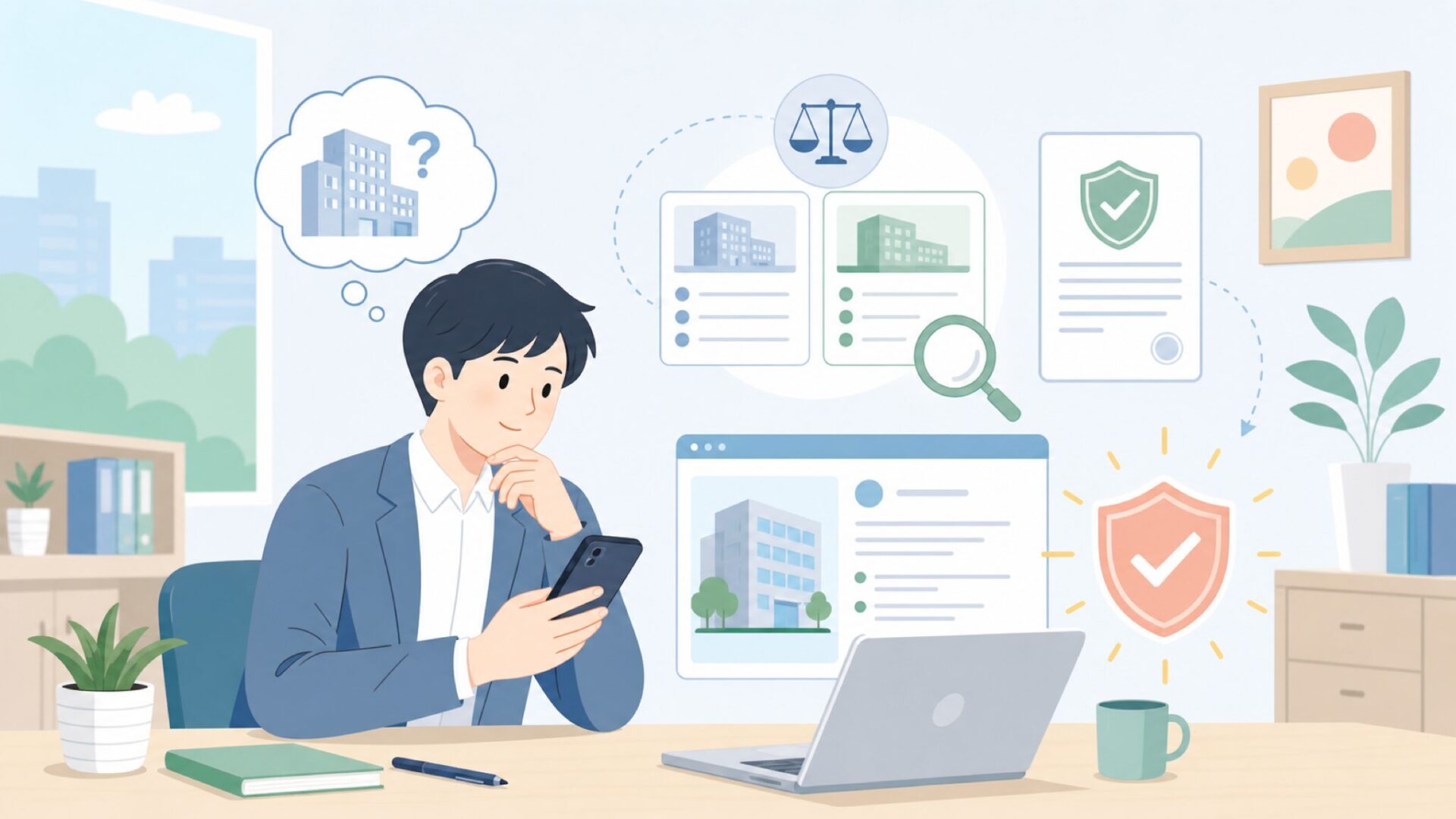 UIKOPの会社概要と公式情報の確認方法を表すイラスト
