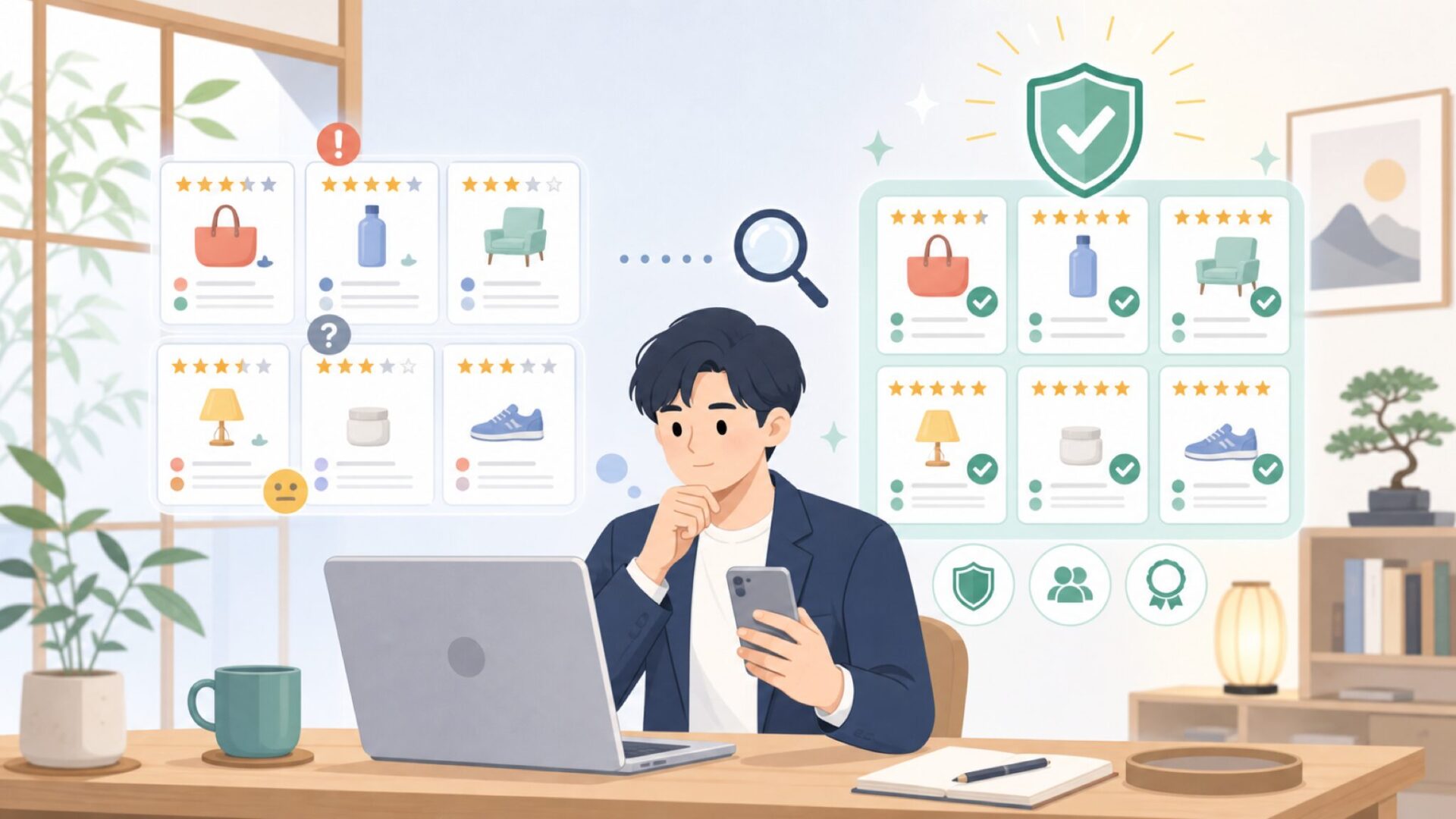 TDWのレビューはサクラ?信頼性の見極め方を表すイラスト
