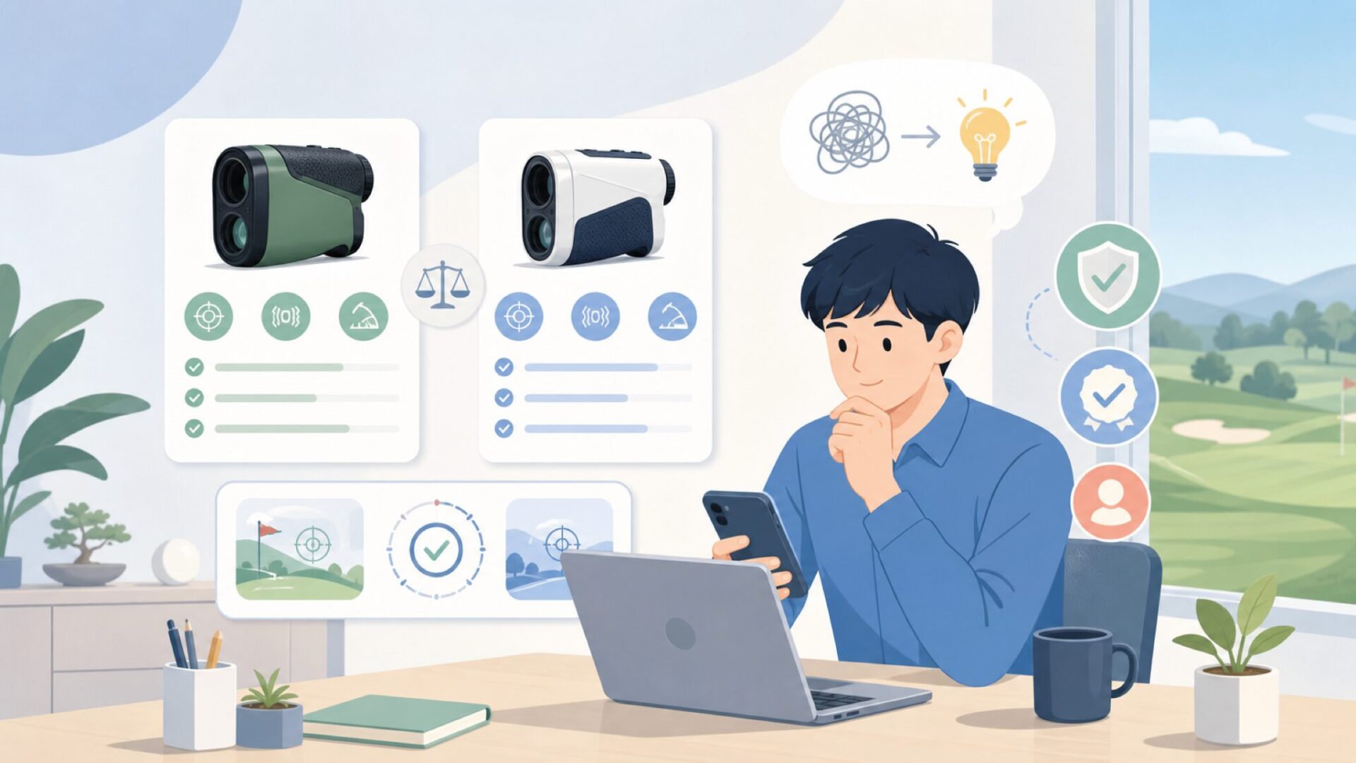 MILESEEYのゴルフ距離計IONME2・PF1の実力を丸裸にするを表すイラスト