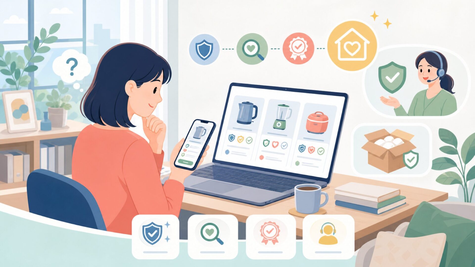 POLONO製品の安全性・信頼性をチェックを表すイラスト
