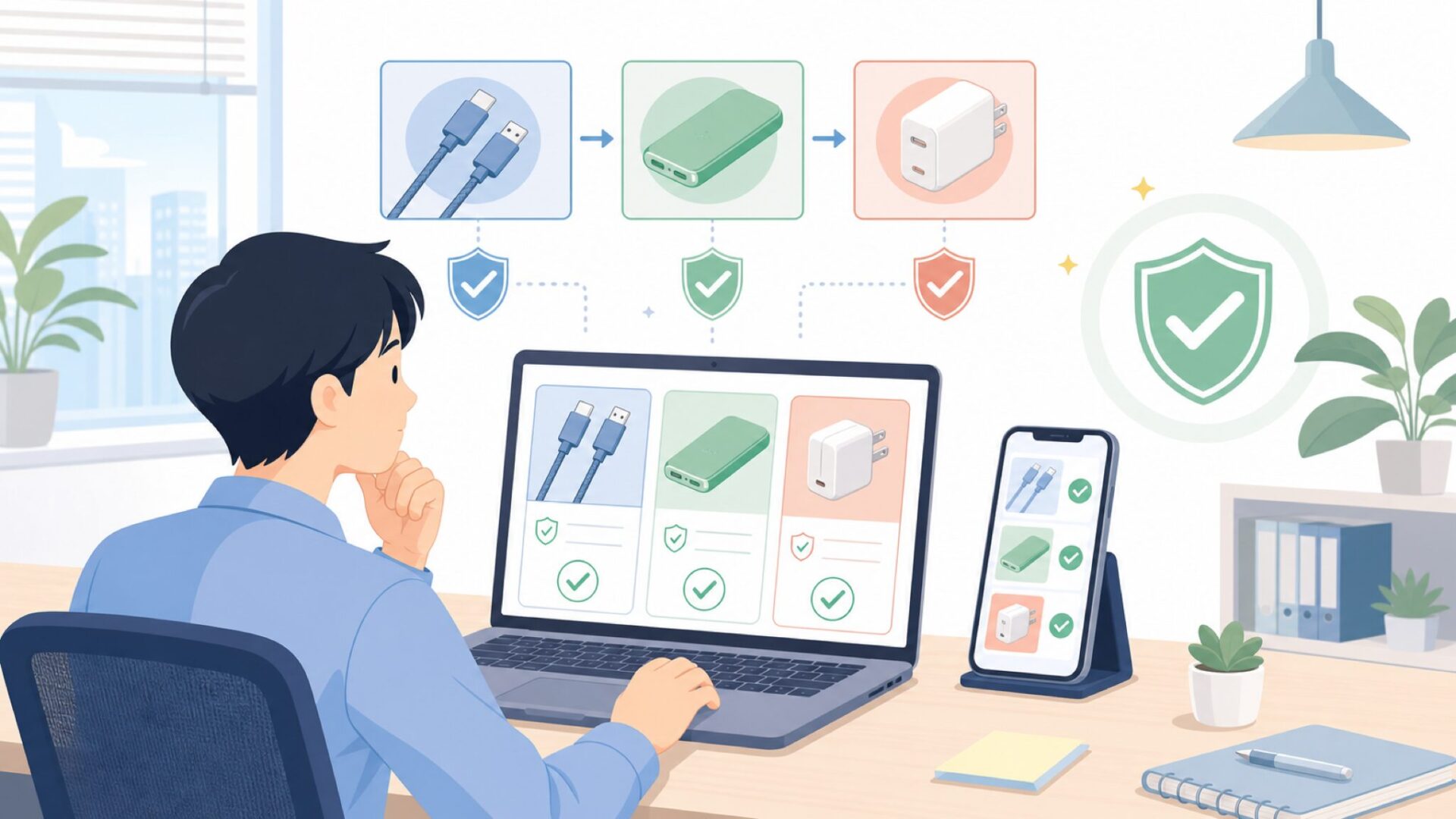 Rocorenの製品カテゴリ別・安全確認ポイントを表すイラスト
