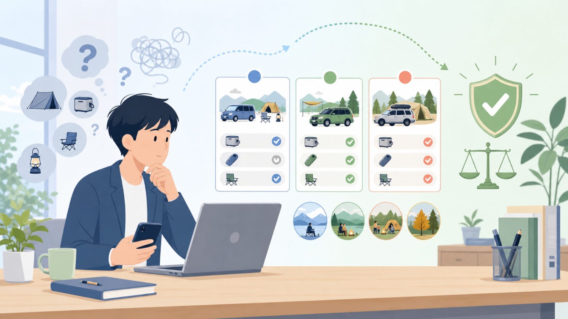 Hcalory の製品ラインナップ——車中泊・アウトドア用途別ガイドを表すイラスト