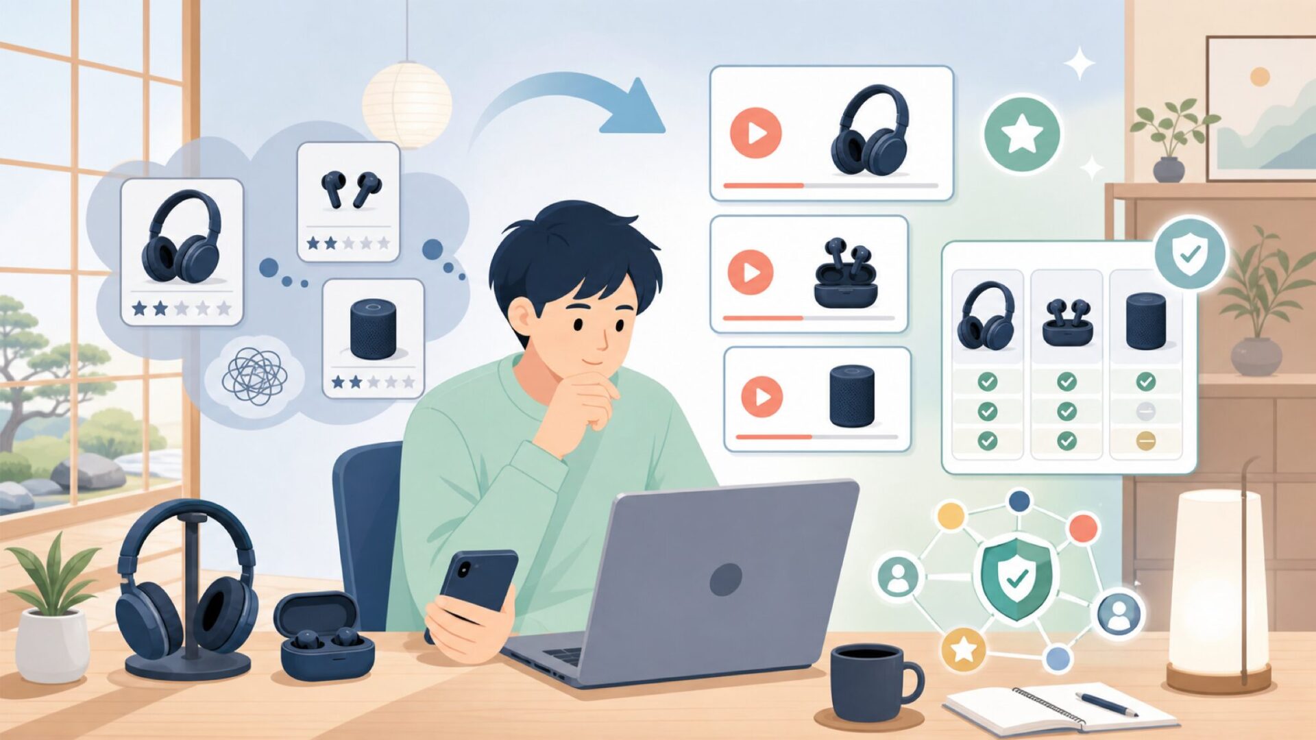ZealSoundの音質と使用感——YouTubeレビュー総まとめを表すイラスト