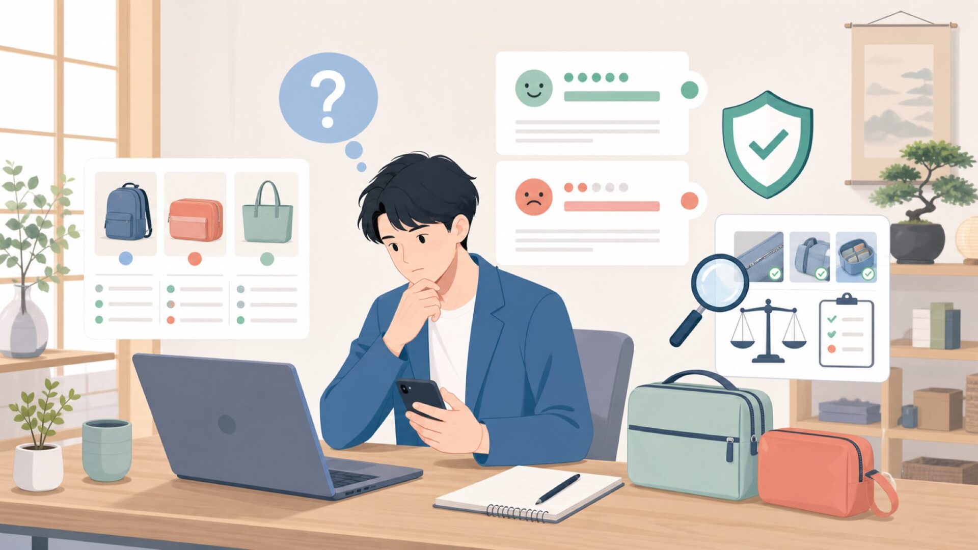 BAGSMARTの口コミ・評判を正直に検証を表すイラスト