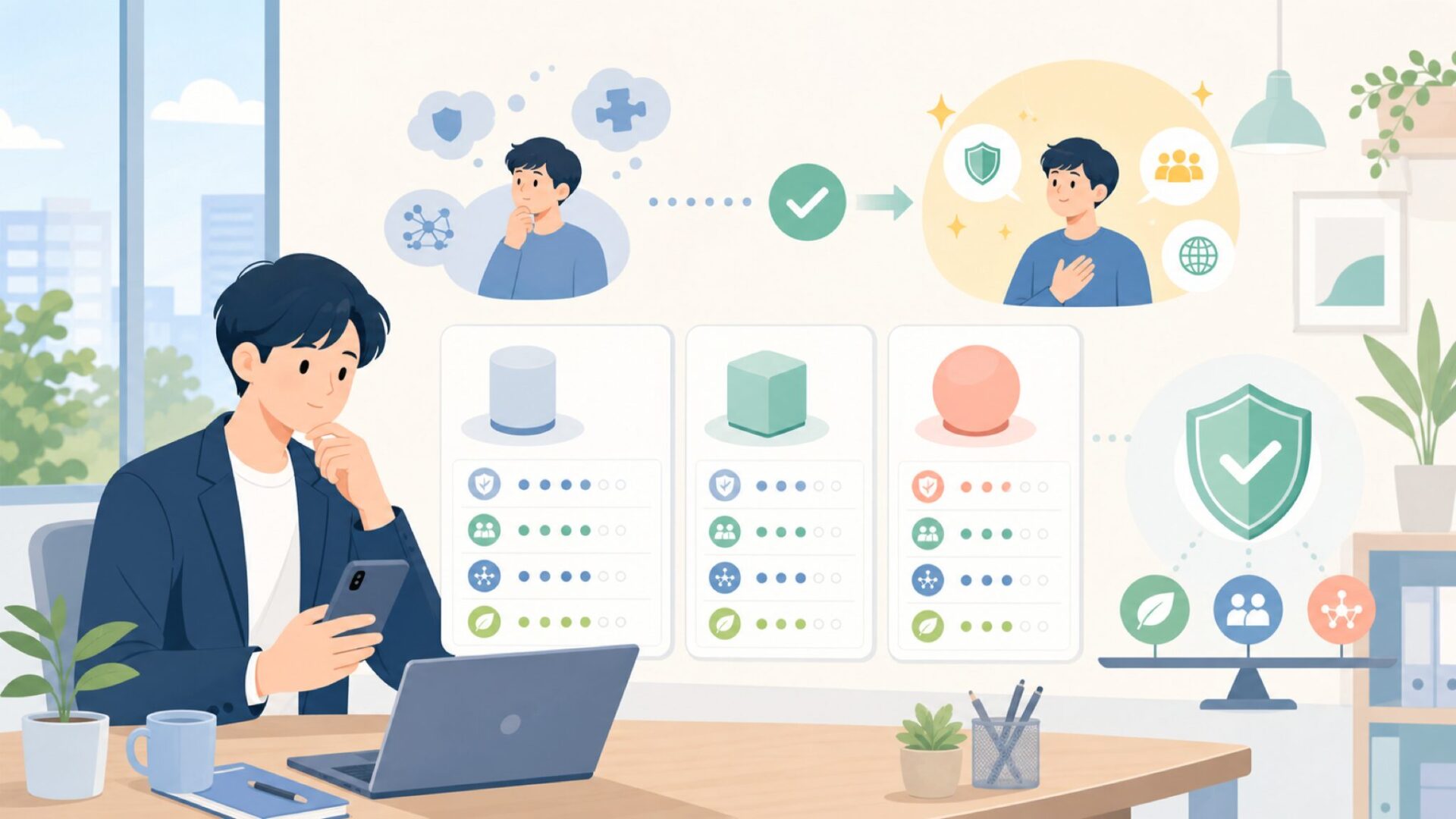 TalentCellの安全性:客観的評価と向いている場面を表すイラスト