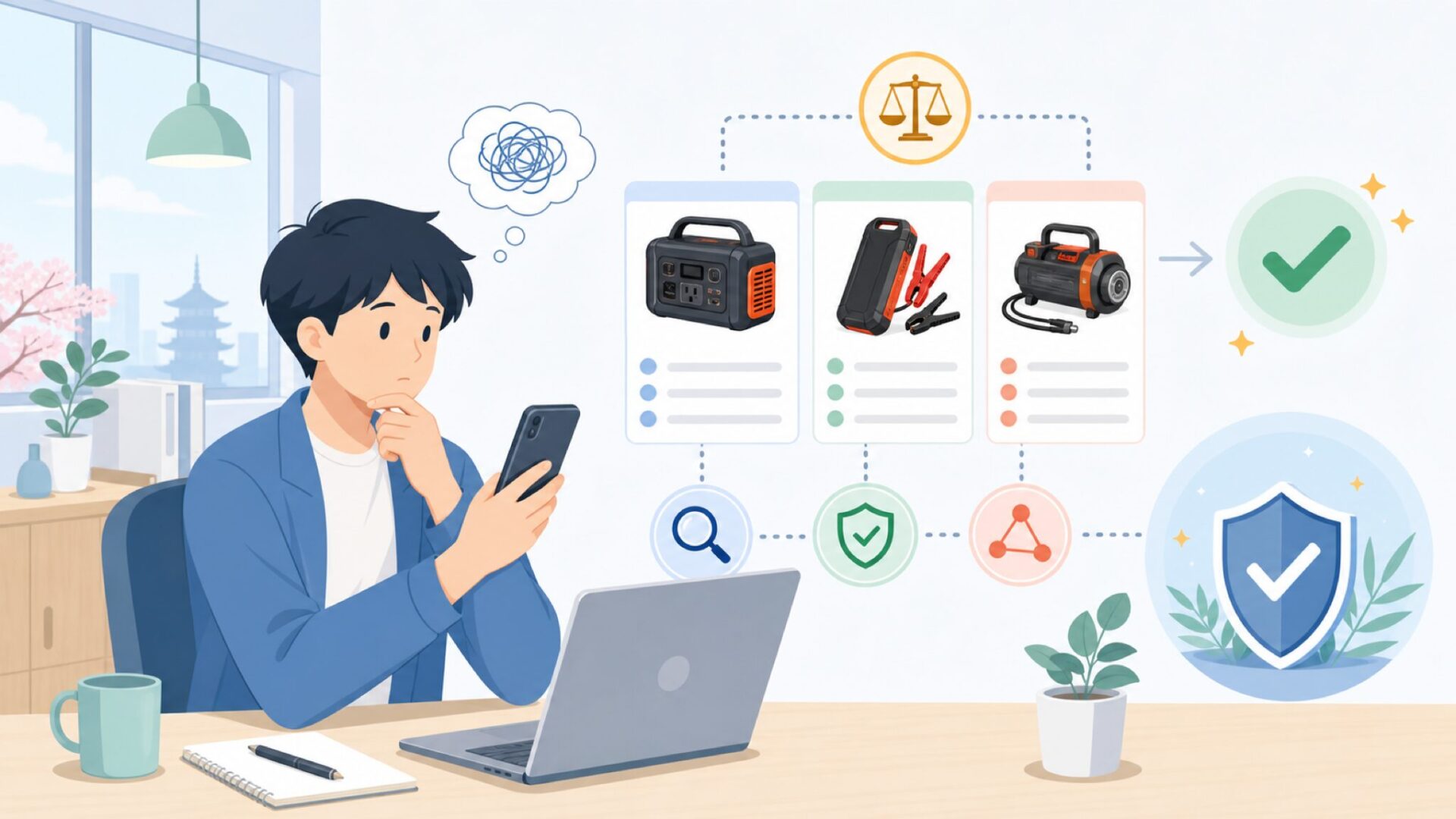 Audew主力製品の実力を検証するを表すイラスト