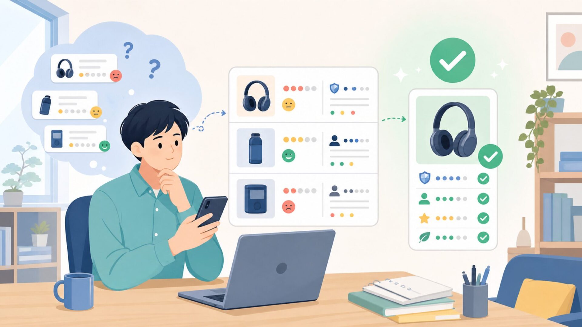 AmazonのMERECEレビューは信頼できる?を表すイラスト