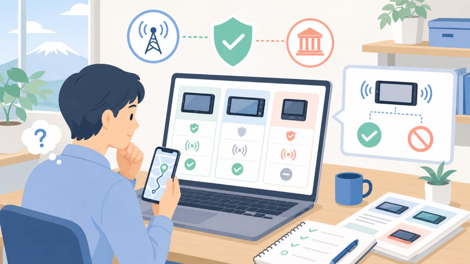 技適・電波法の問題——JOYINGは日本で法的に問題なく使えるのか？を表すイラスト