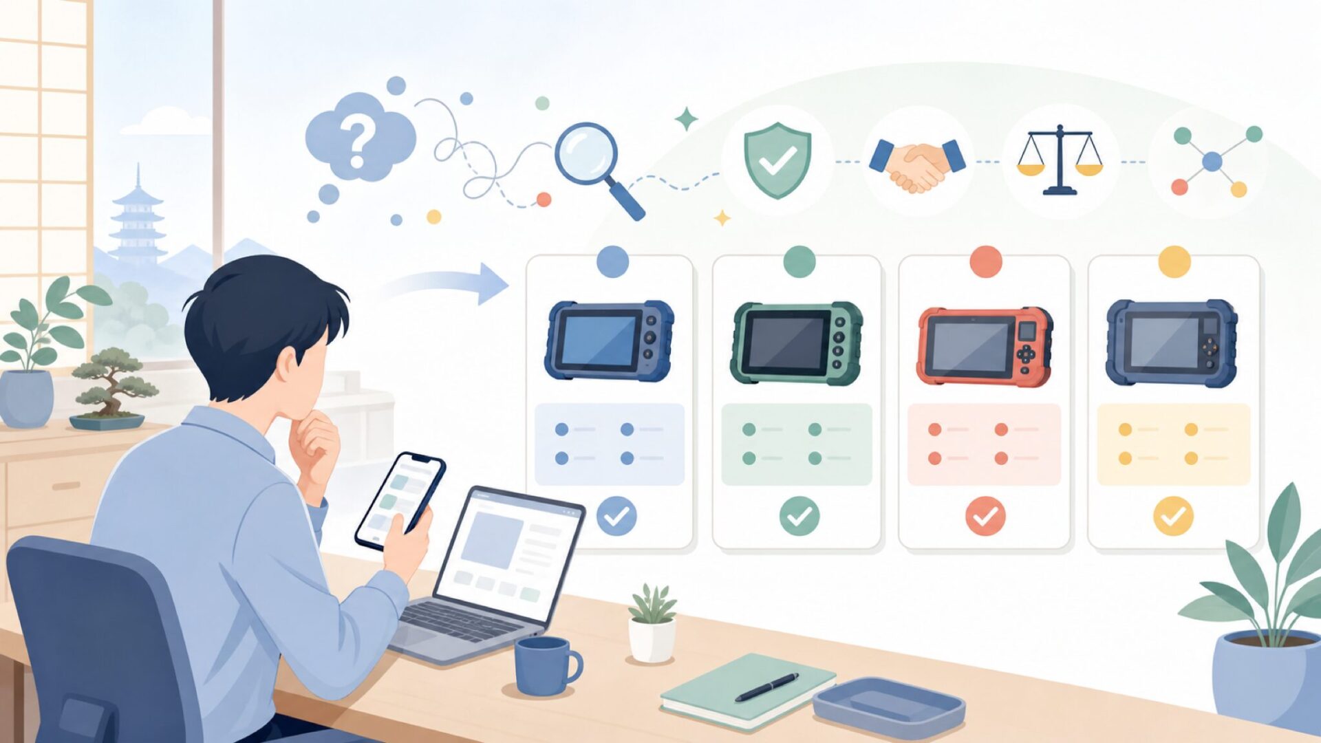 Launch・Autel・iCarsoftと比べてKingbolenはどの位置にいるかを表すイラスト