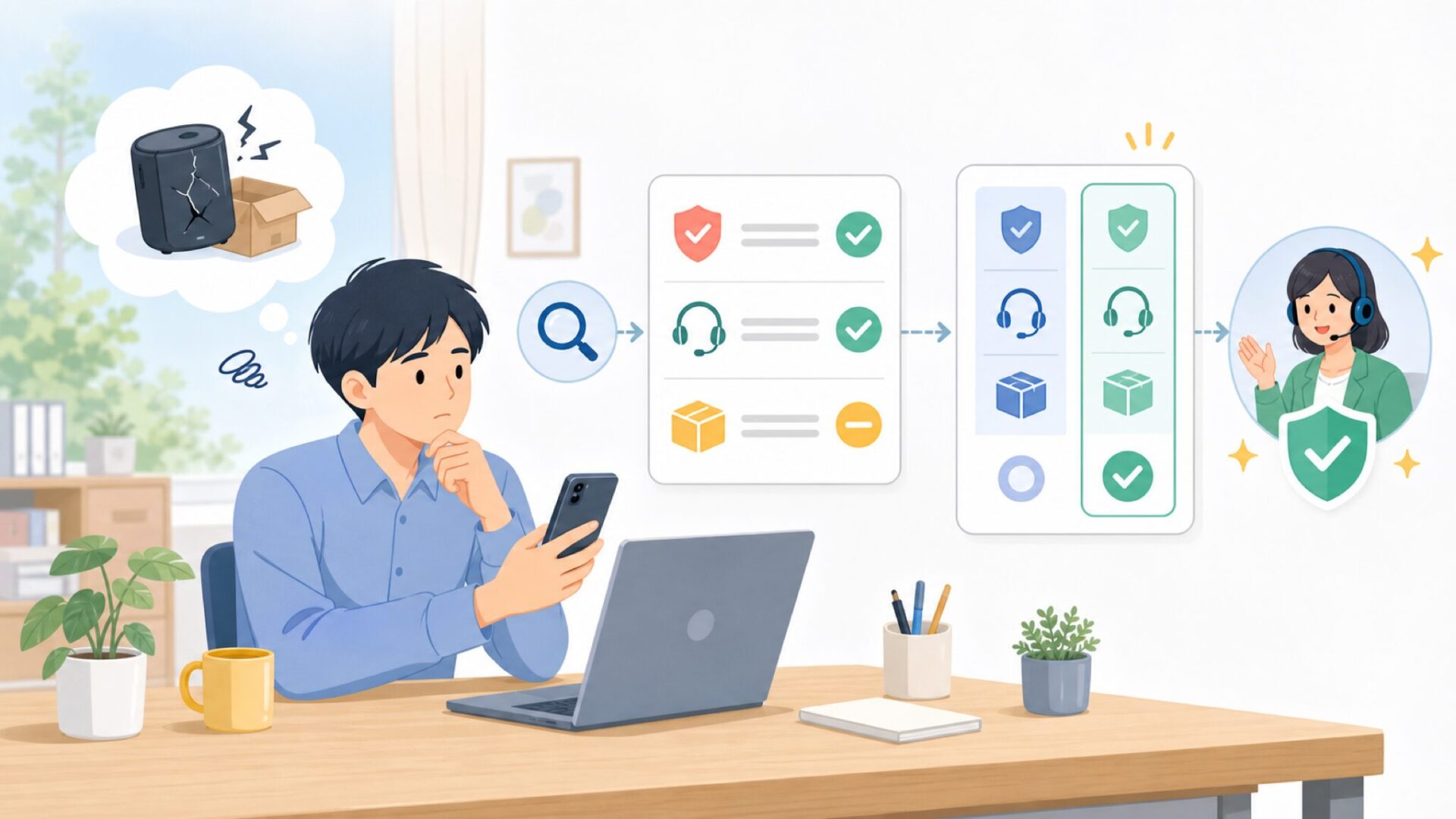 保証・サポートは本当に機能するのかを表すイラスト