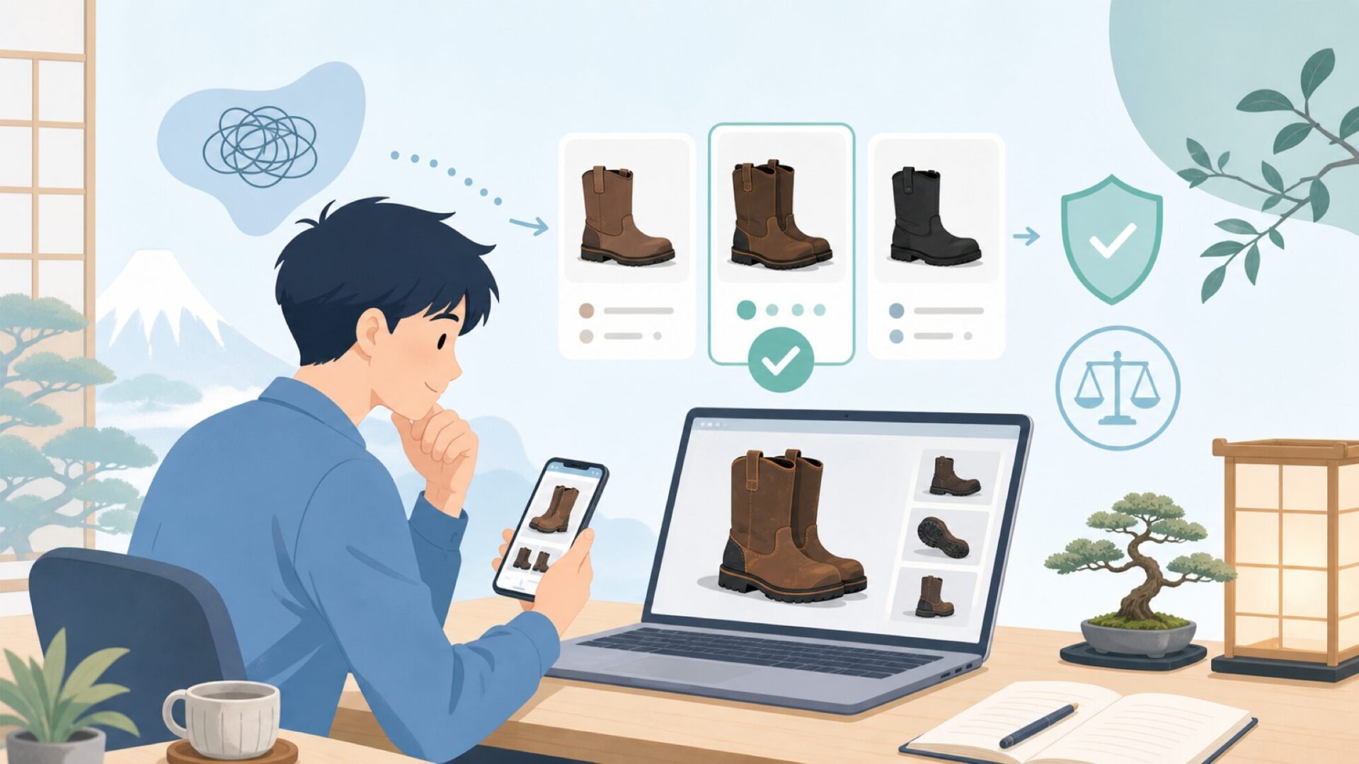 ブランドを代表するプルオンブーツ — WESCOらしさの核心を表すイラスト