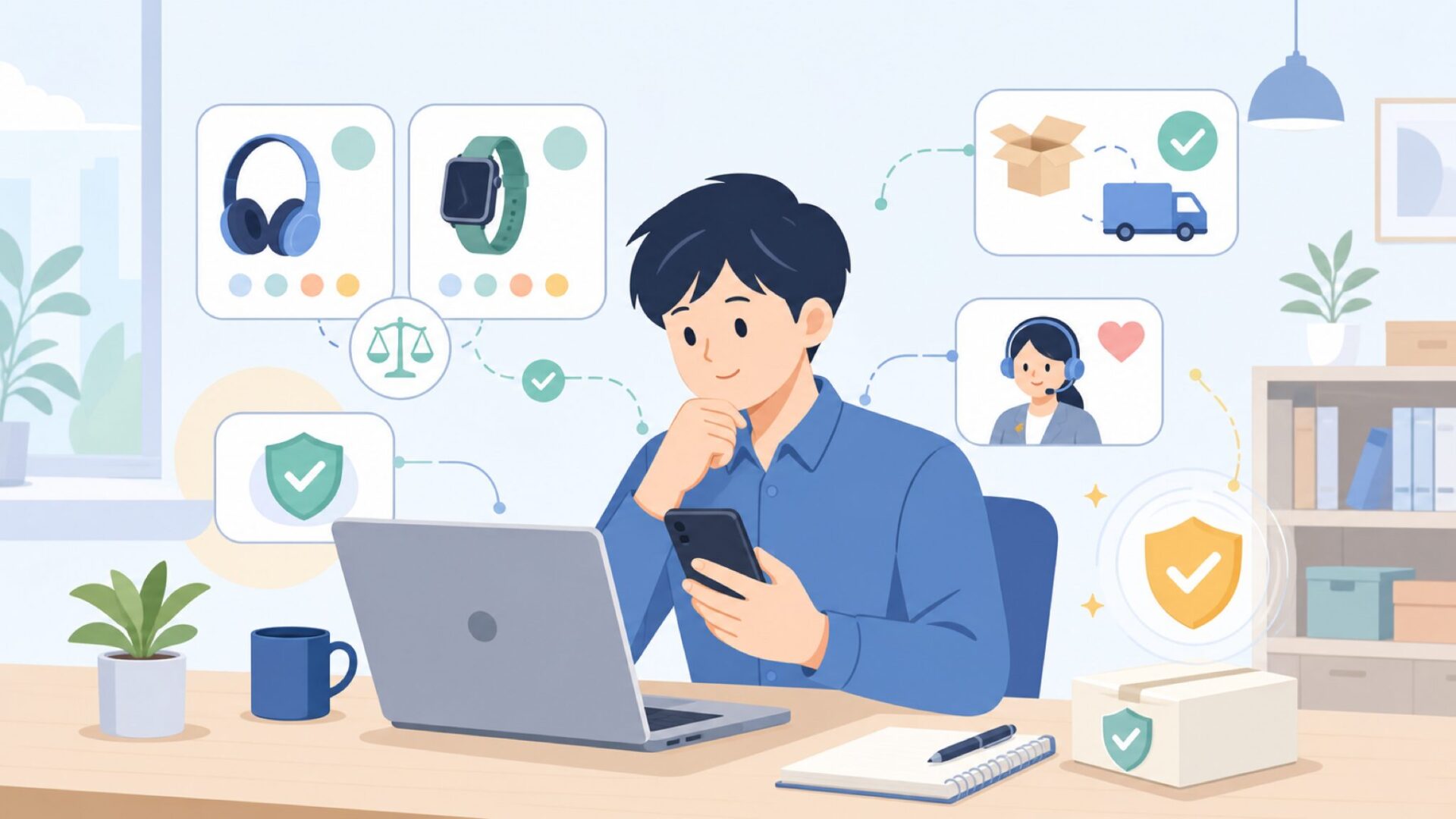 日本でTechMatteを購入するときの安心ポイントを表すイラスト