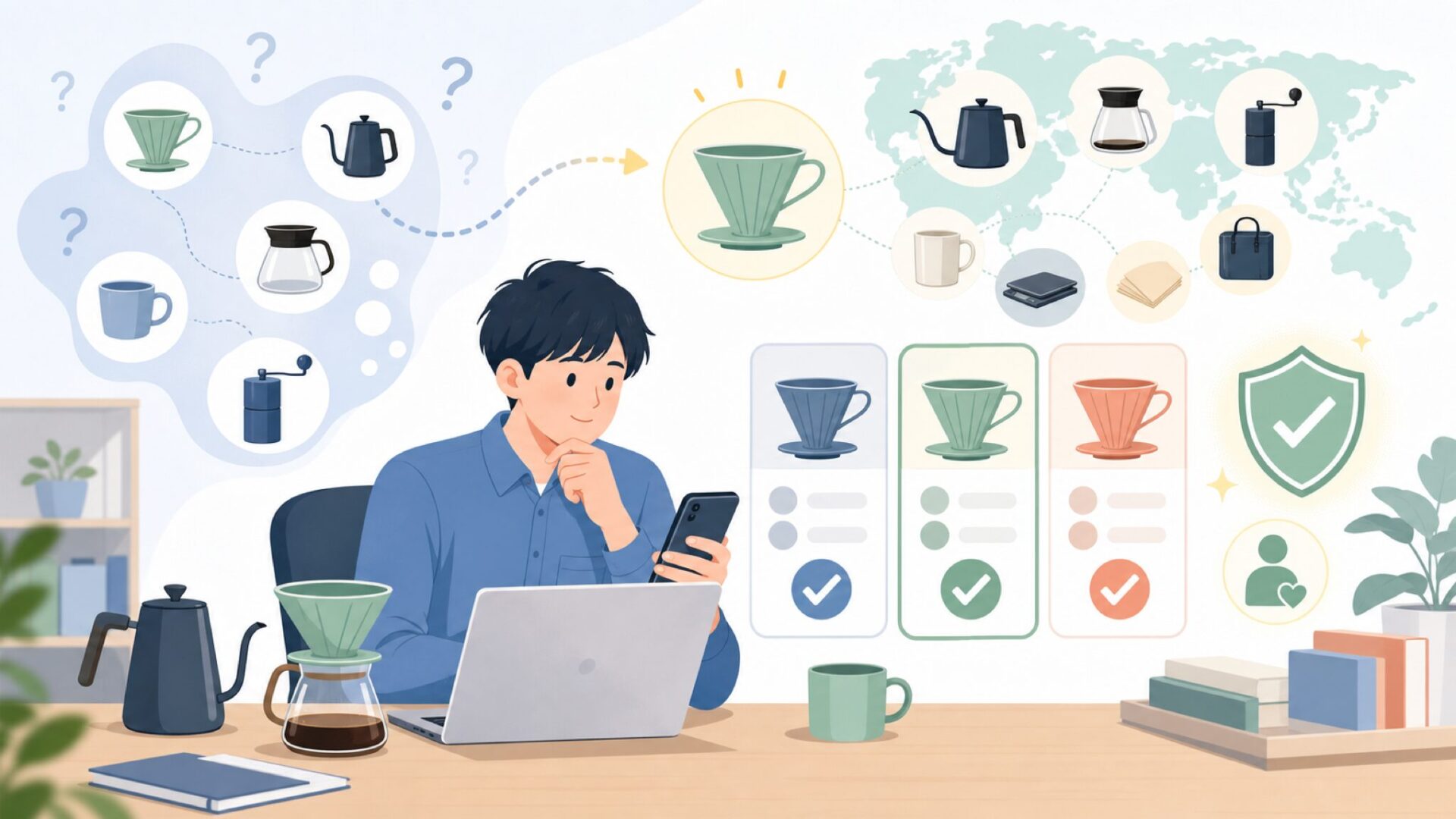 Normcoreの製品ラインナップ完全ガイド――V60ドリッパーから広がる世界を表すイラスト