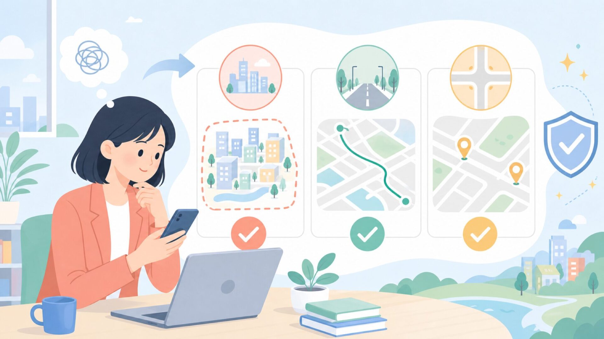 地名としてのPeachtree｜City・Street・Cornersの違いを表すイラスト