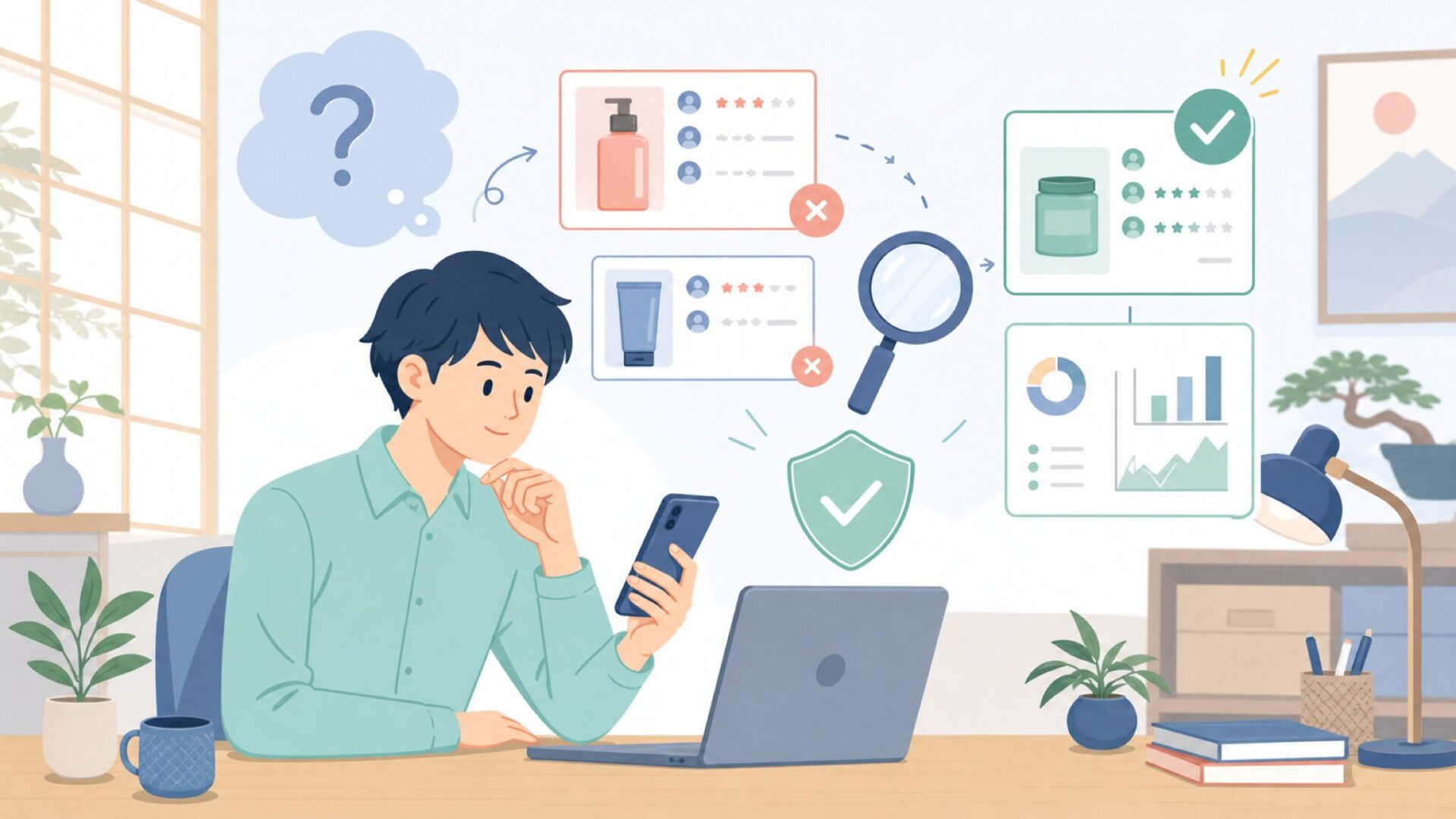 RENPHOのAmazonレビューはサクラか？独自検証の結果を表すイラスト