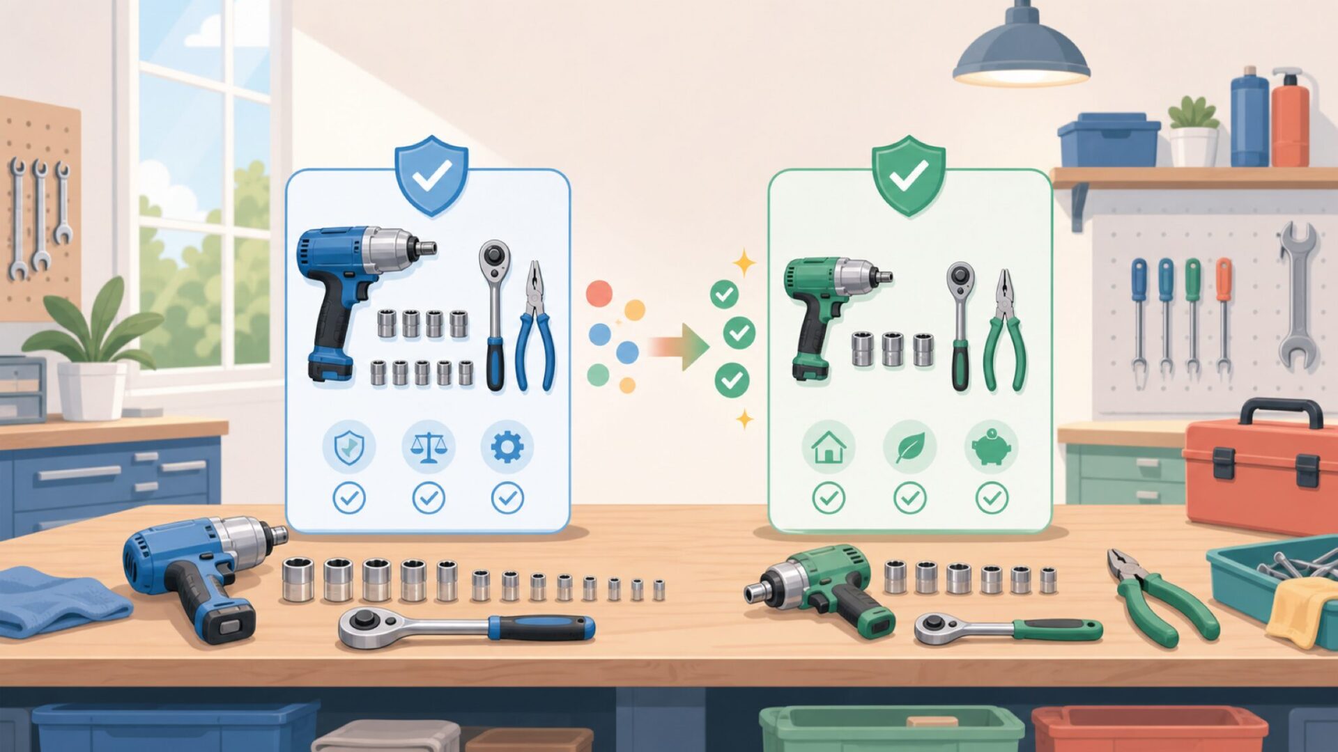 青の「Professional」と緑の「Bosch」は何が違う?を表すイラスト