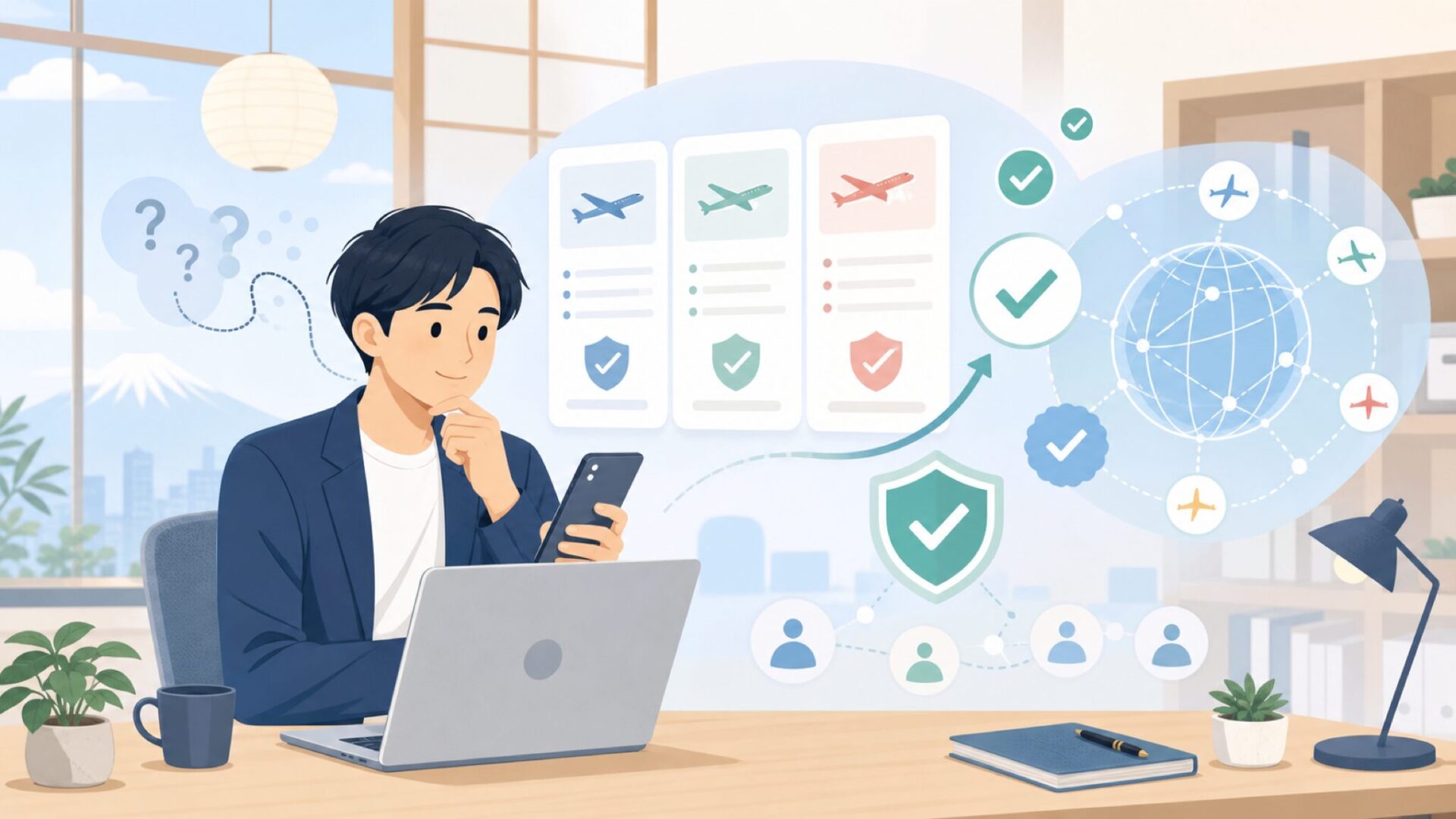 世界90以上の航空会社が採用するプロ仕様の信頼を表すイラスト