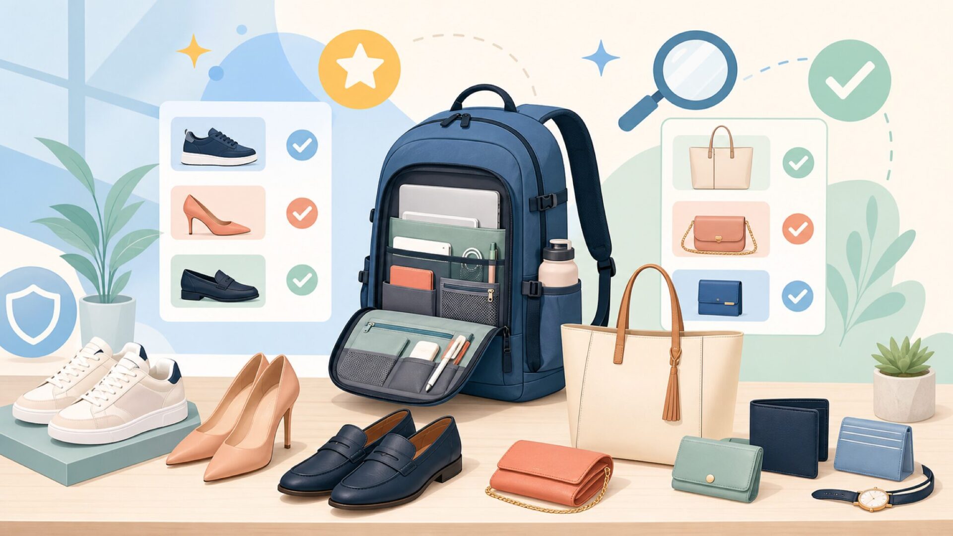 ALDOの人気シューズ・バッグ・小物ラインナップを表すイラスト