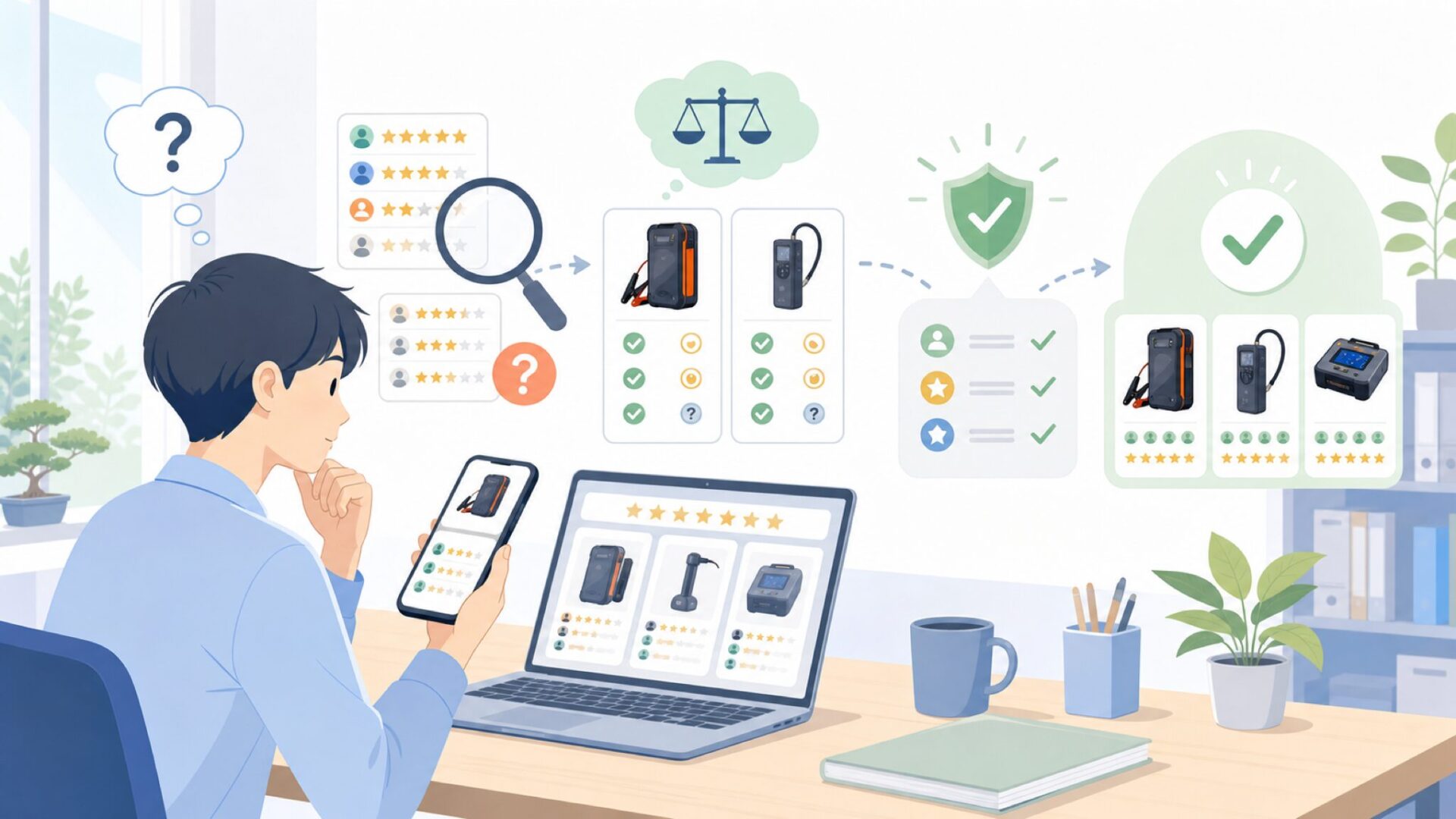 AstroAIのAmazonレビューは信頼できる？サクラ疑惑を検証を表すイラスト