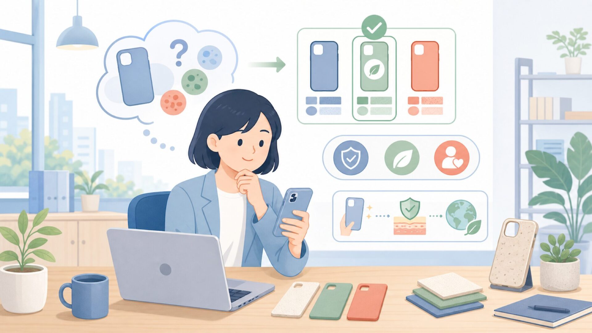 素材への誠実さ — BPA・BPF・BPSフリーとサステナビリティへの姿勢を表すイラスト