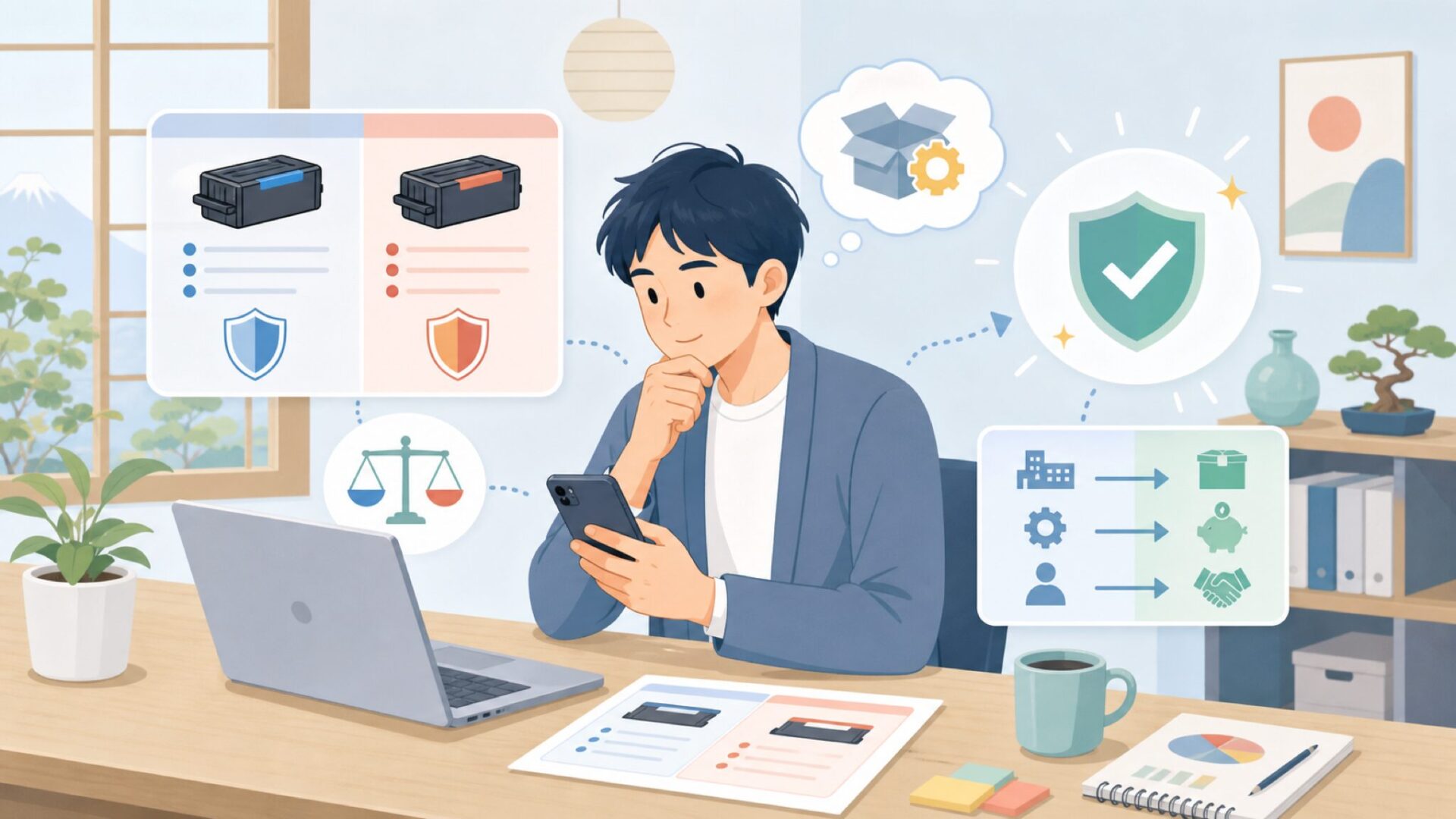 純正品と比べた実力——コスパが高い本当の理由を表すイラスト