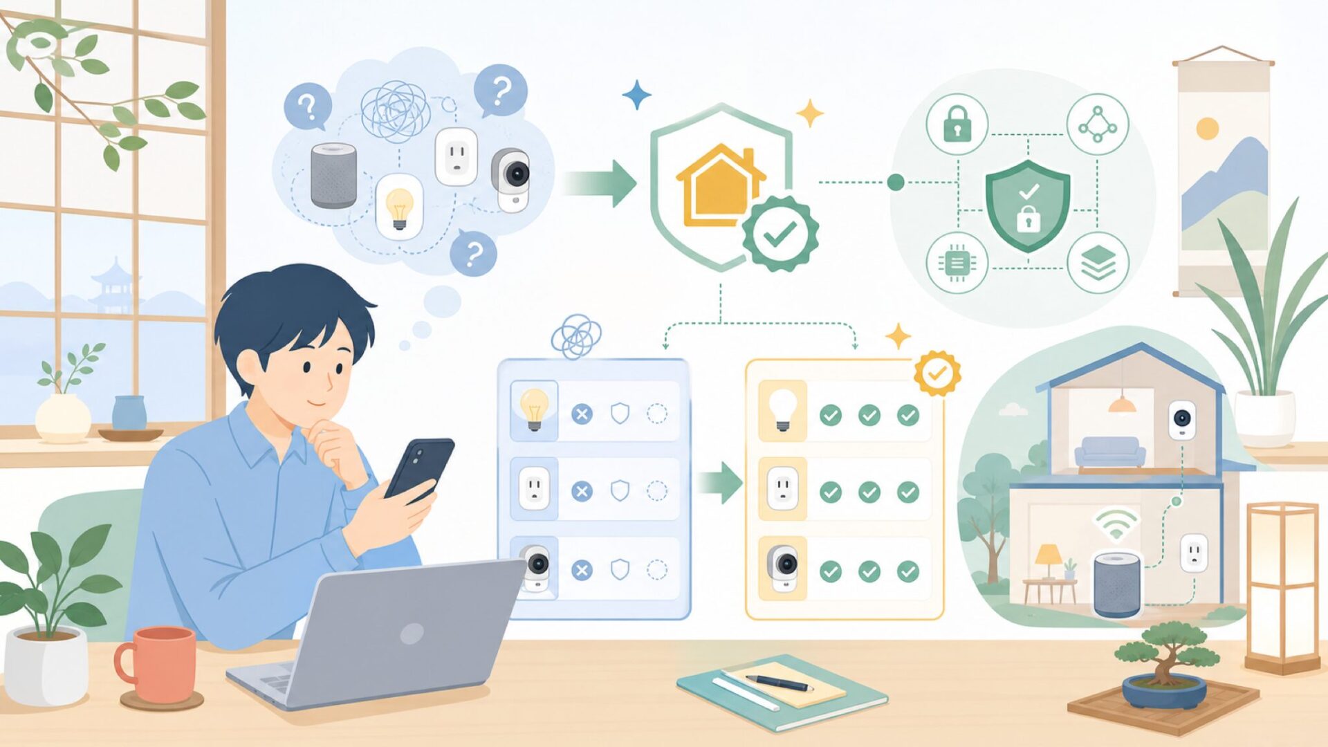 Apple HomeKit認証が「安全の証明」になる仕組みを表すイラスト
