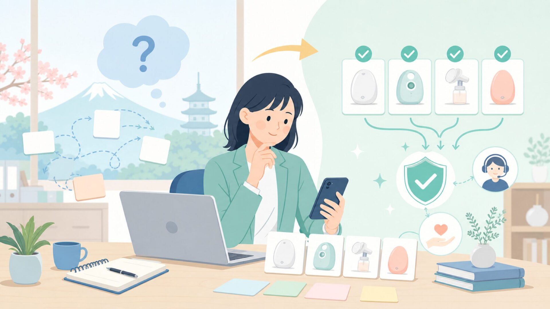 日本でElvieは買える？購入ルートとサポート体制を表すイラスト
