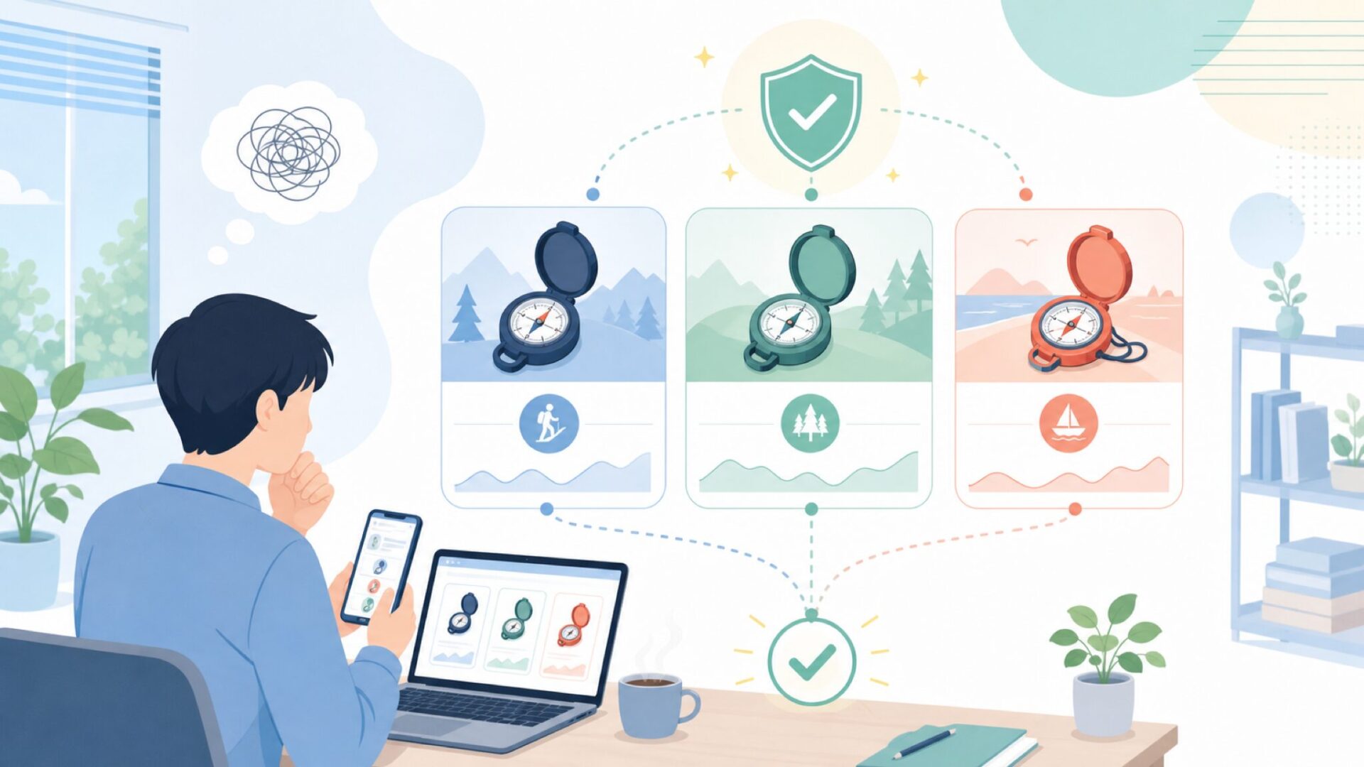 Silvaコンパスの製品ラインナップ——用途別に選ぶ3シリーズを表すイラスト