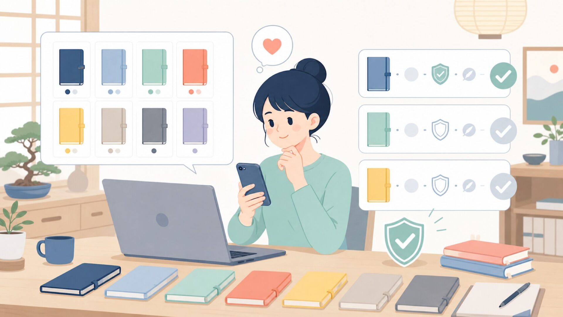 自分だけの一冊を選ぶ楽しさ — 豊富なラインナップを表すイラスト