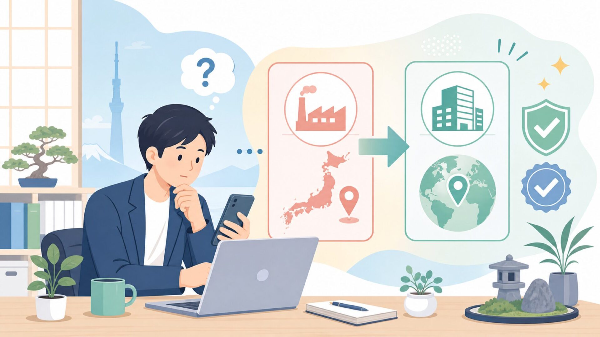 製造国と本社所在地を混同しないためにを表すイラスト