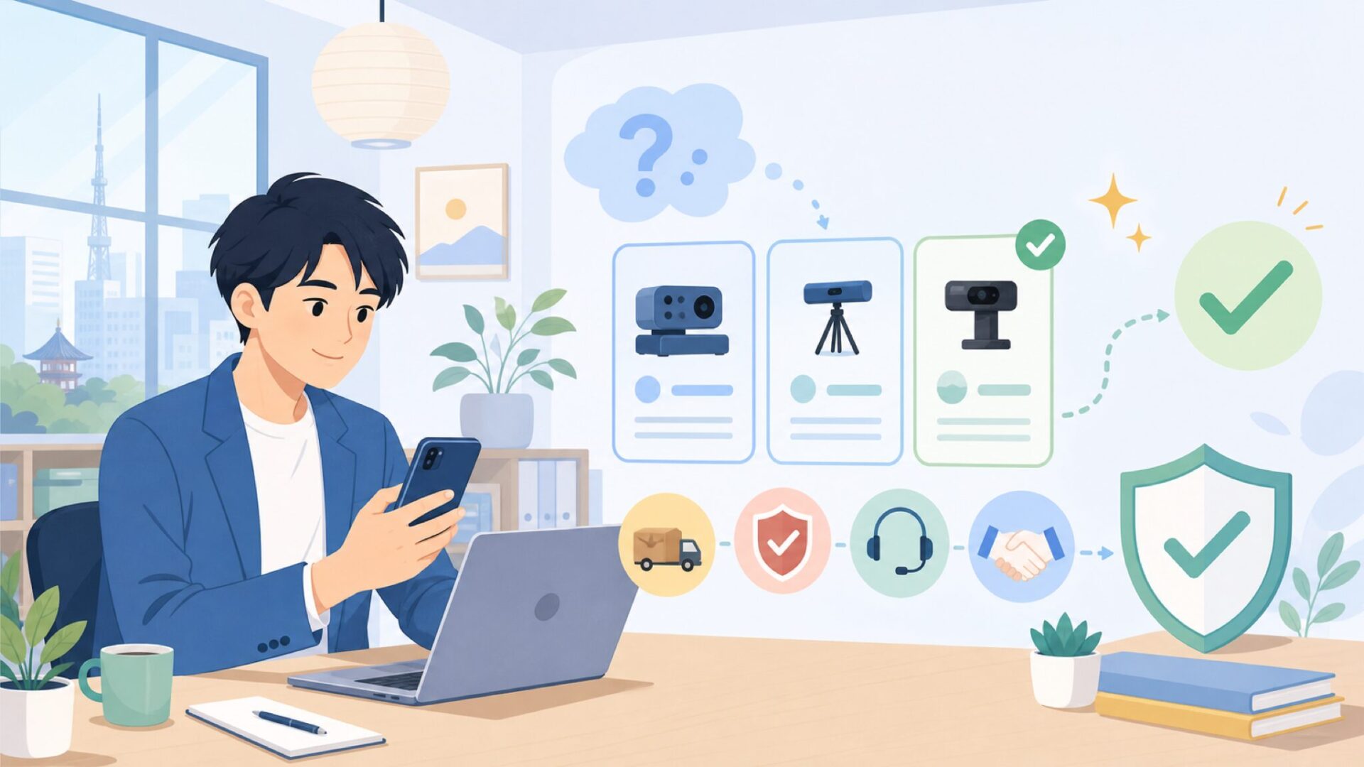 日本でThirdRealityは買える？購入経路と保証・サポートを表すイラスト