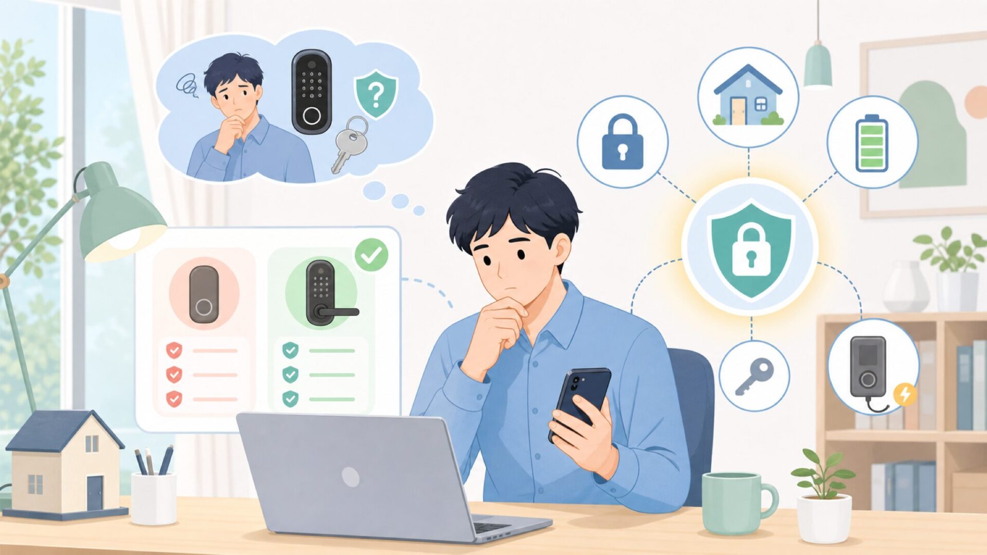 Sifelyの安全性は大丈夫？セキュリティと電池切れ対策を表すイラスト