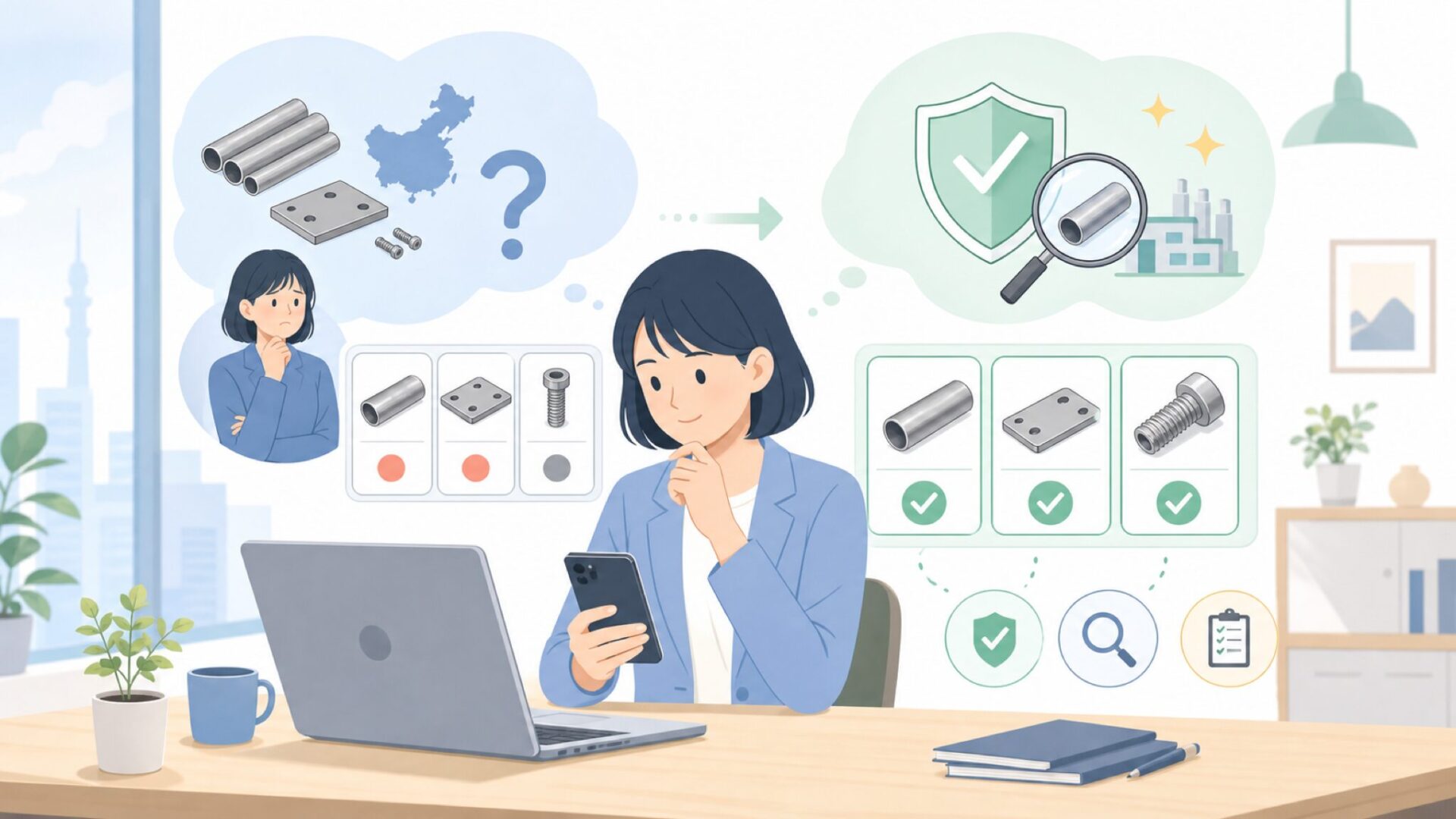 中国製と聞いて身構えた人へ — チタン専業という強みを表すイラスト