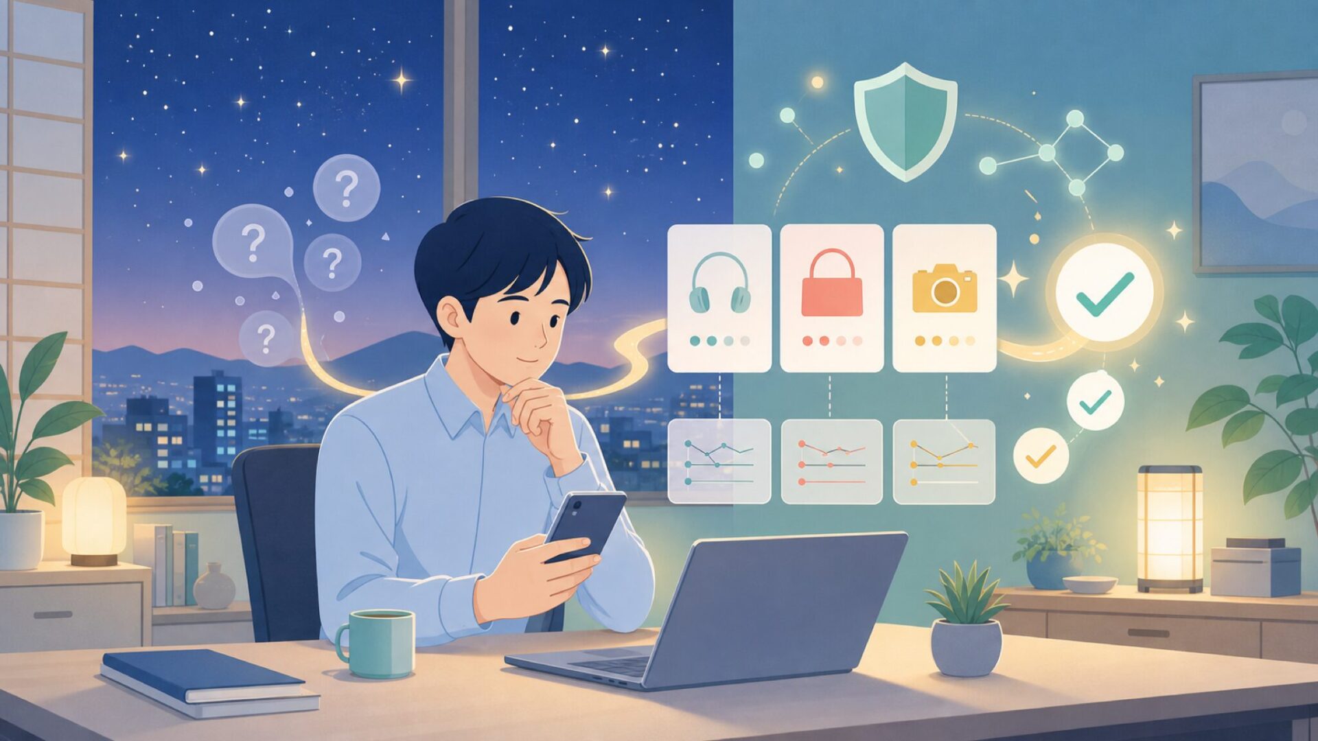 「創るモノは夜空にきらめく星の数ほど無限にある」という哲学を表すイラスト
