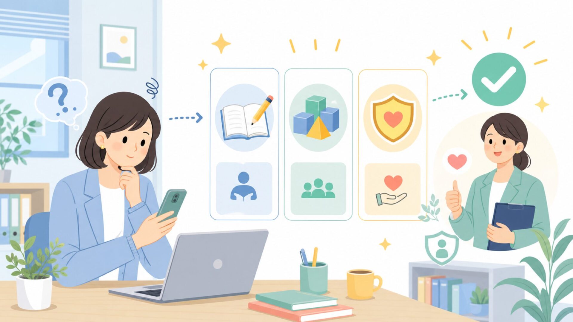 先生のお墨付きを支える3つの理由を表すイラスト