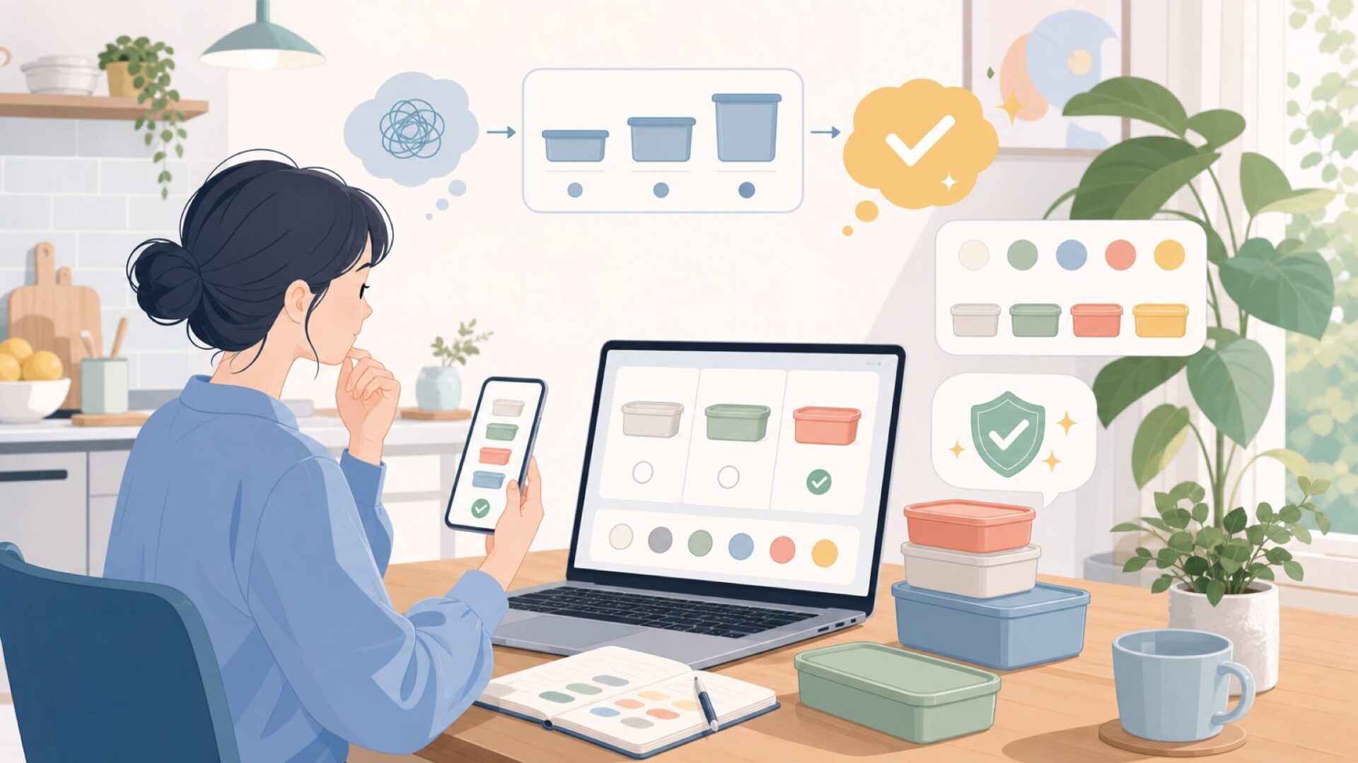 迷わず選べるカラーとサイズの完全ガイドを表すイラスト