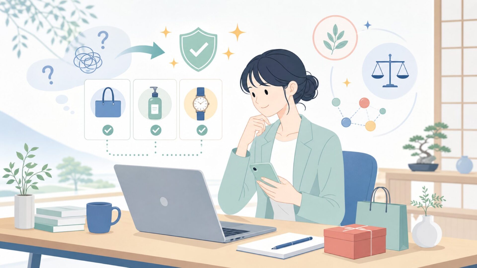 買って・贈って後悔しない理由——ブランドの実力・思想・おすすめアイテムを表すイラスト