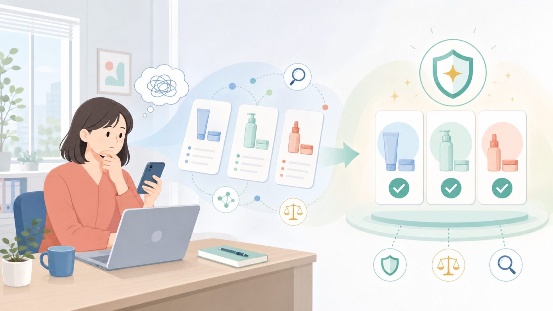 W7 Cosmeticsを信頼できる3つの根拠を表すイラスト