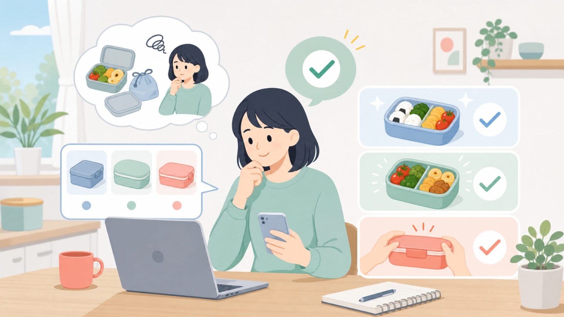 毎朝のお弁当作りが変わる使い心地の秘密を表すイラスト