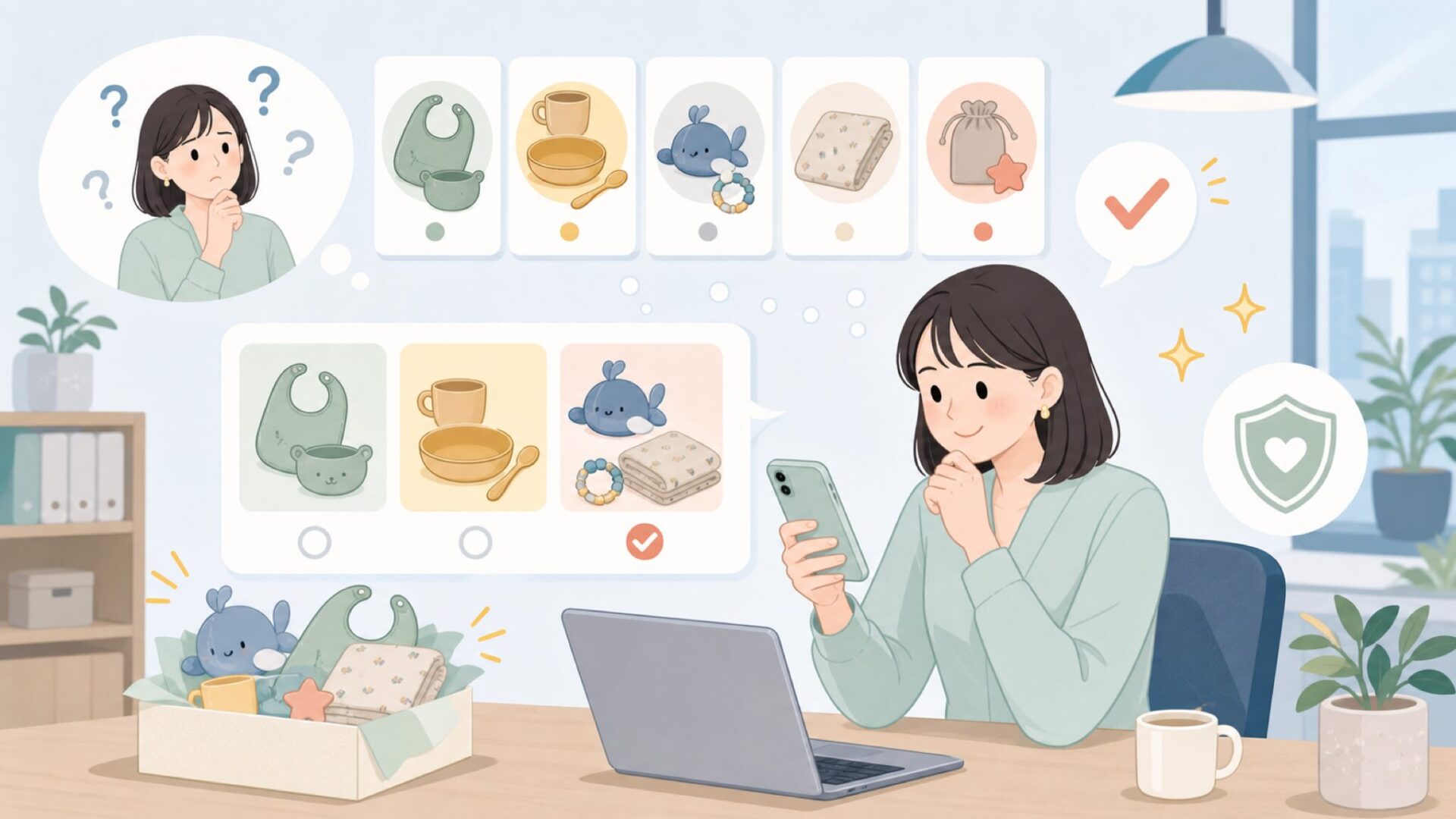 子ども用品としての素材と安全性を表すイラスト
