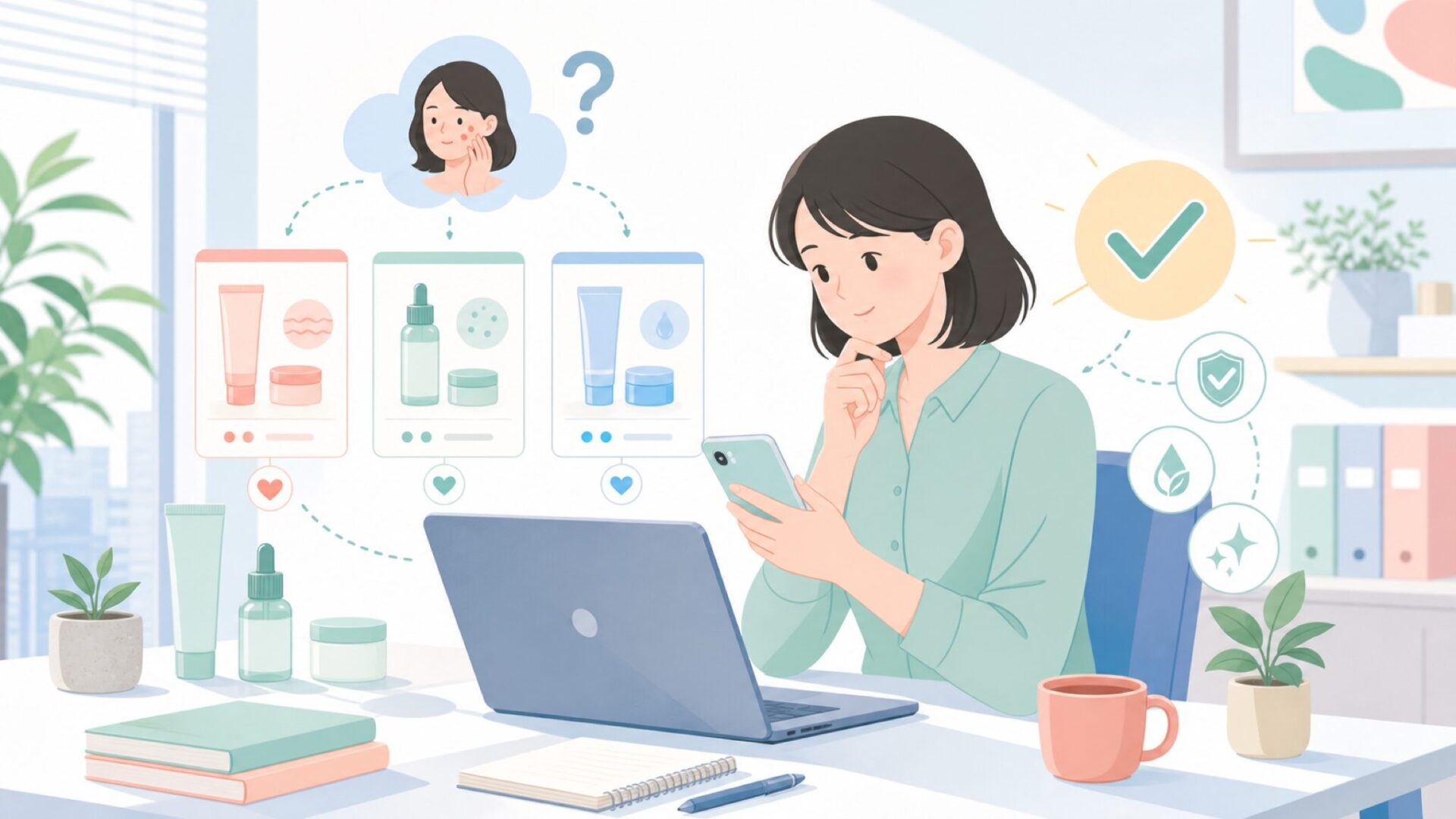 AXIS-Yの人気商品4選 — 肌悩み別に選ぶを表すイラスト